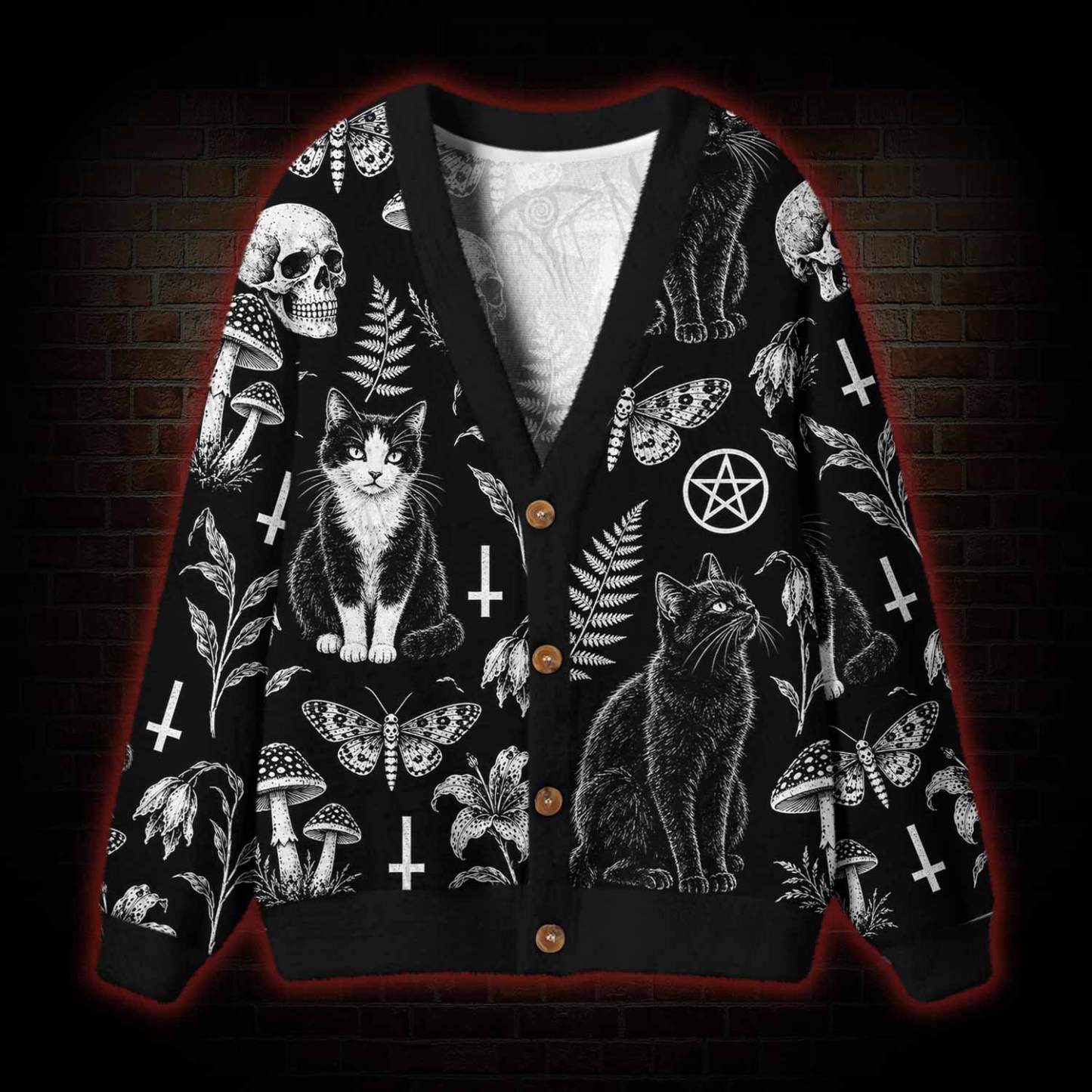 Witchy Black Cat Cardigan Sweater