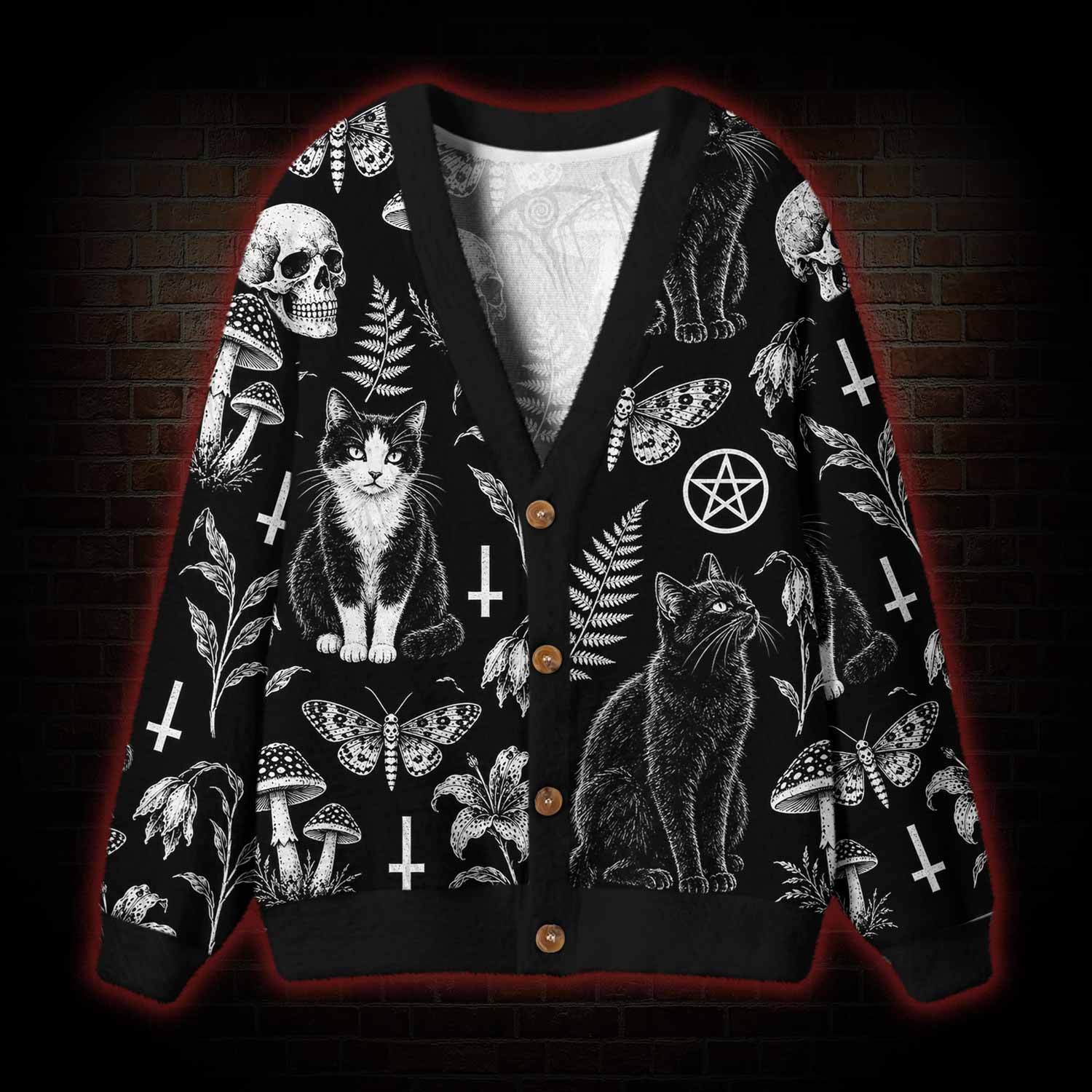 Witchy Black Cat Cardigan Sweater