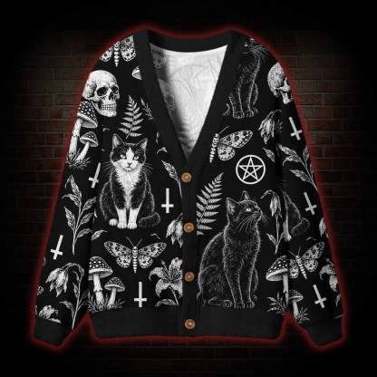 Witchy Black Cat Cardigan Sweater