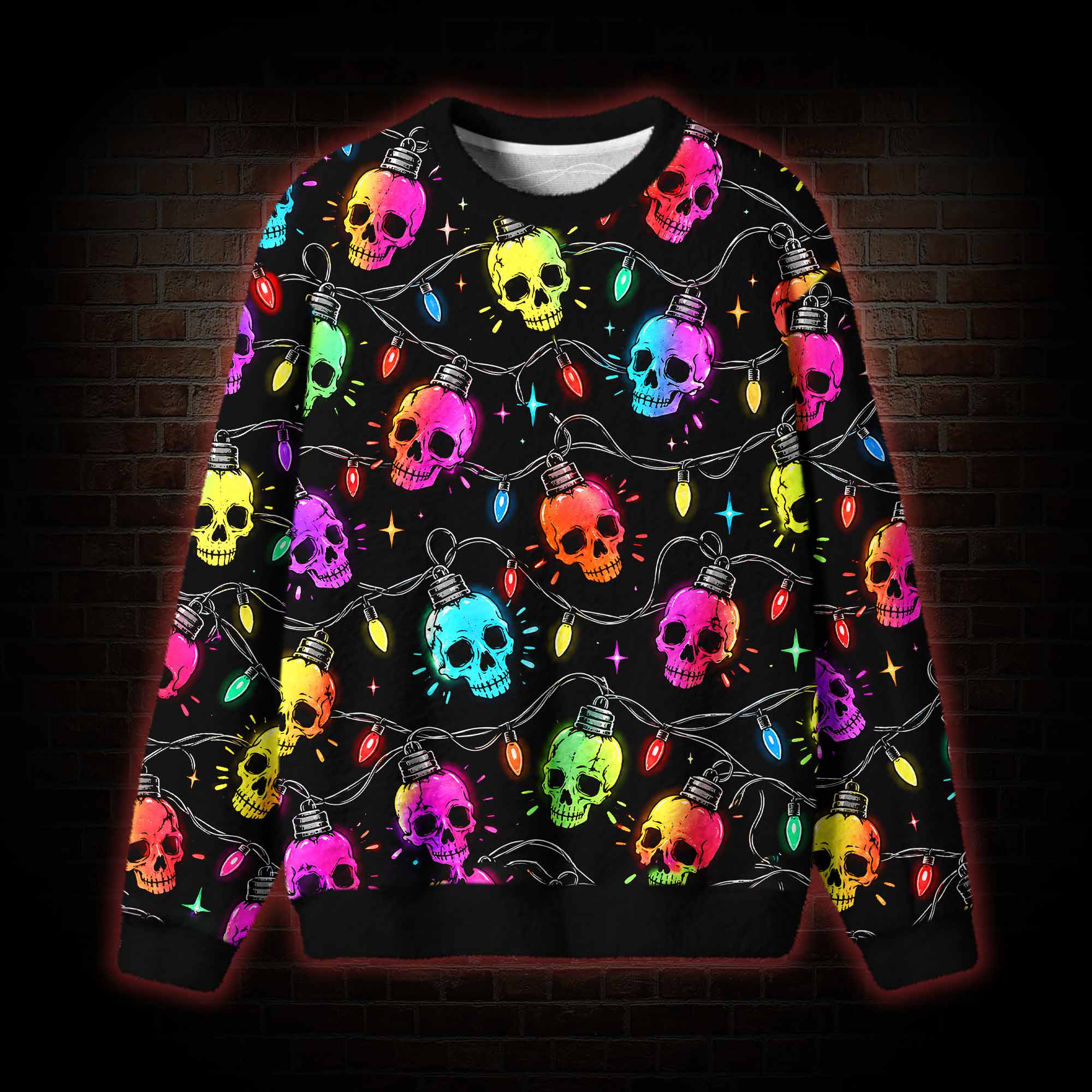 Skull Christmas String Light Ugly Sweatshirts