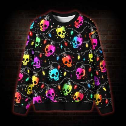 Skull Christmas String Light Ugly Sweatshirts