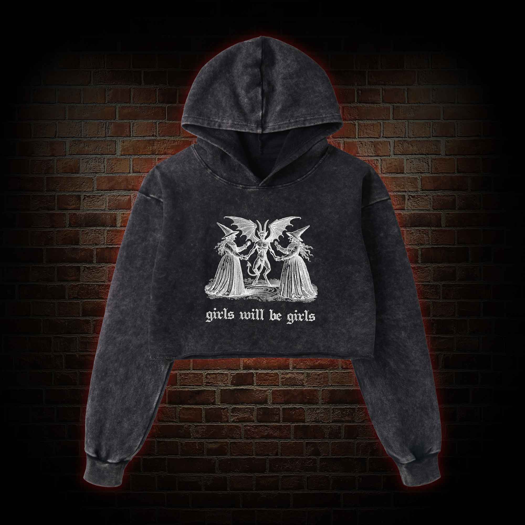 Girls Will Be Girls Washed Cropped Hoodie