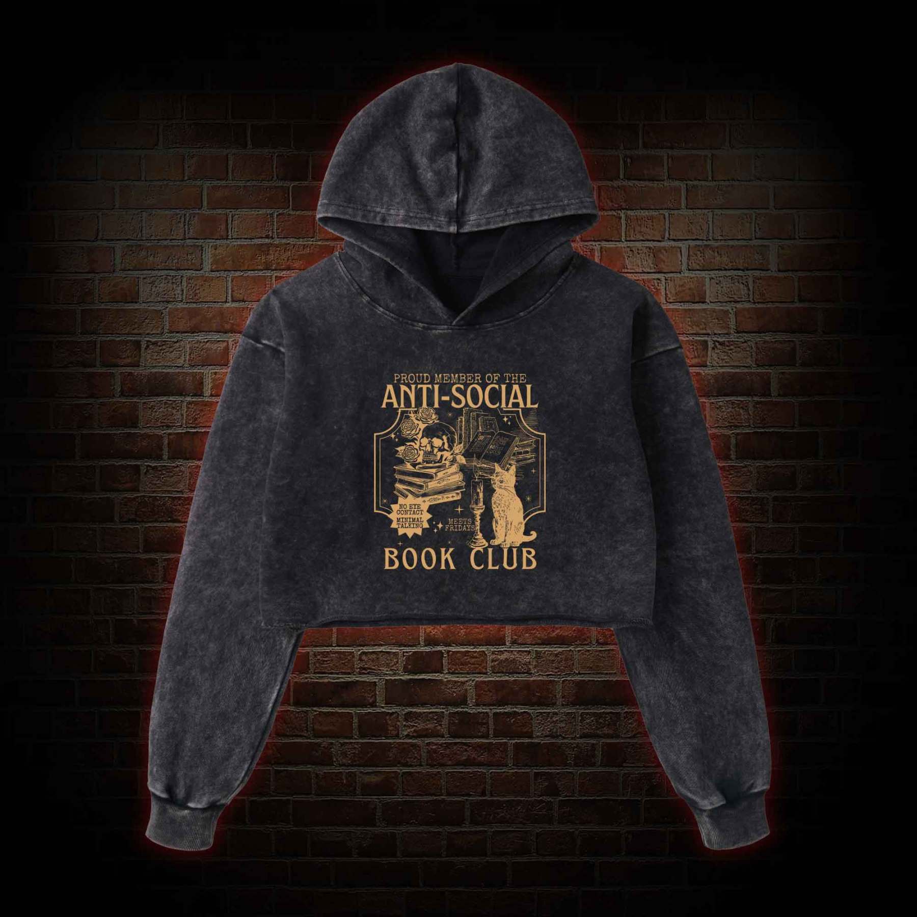 Anti-Social Book Club Washed Cropped Hoodie