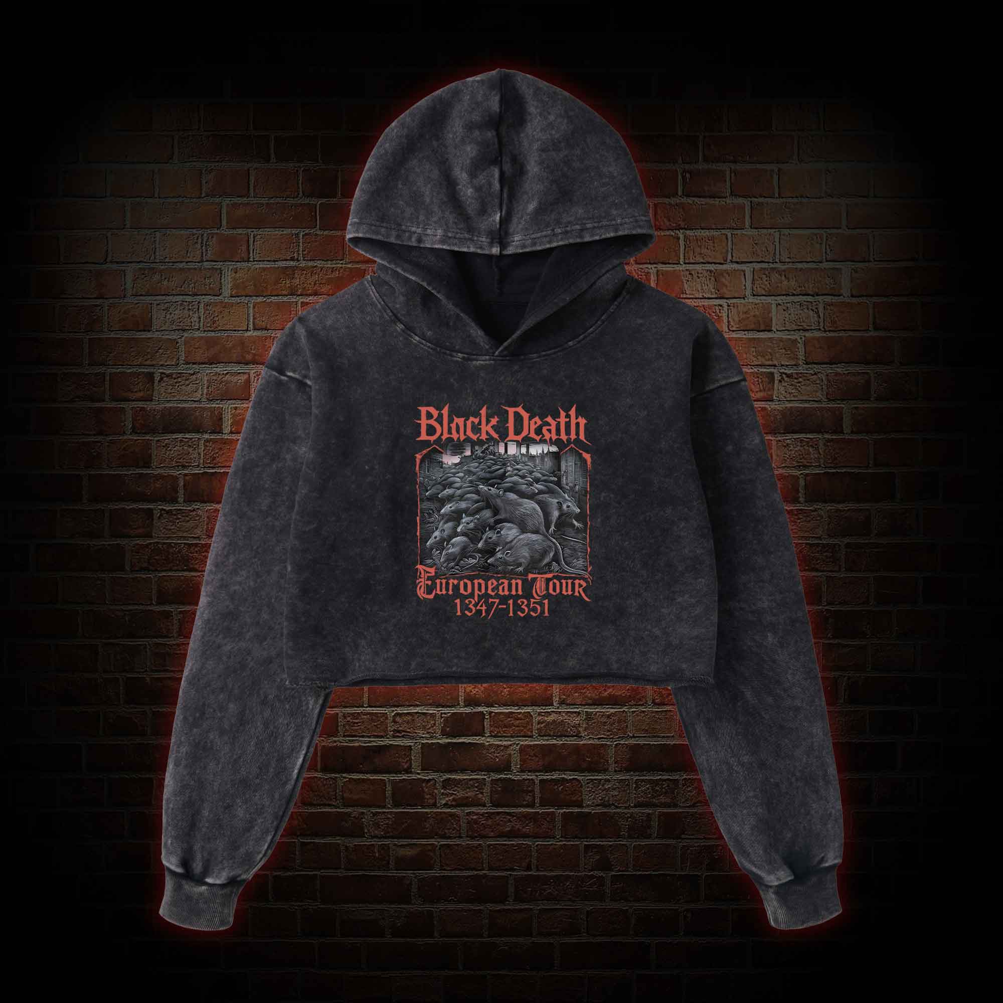 Vintage Black Death European Tour Washed Cropped Hoodie