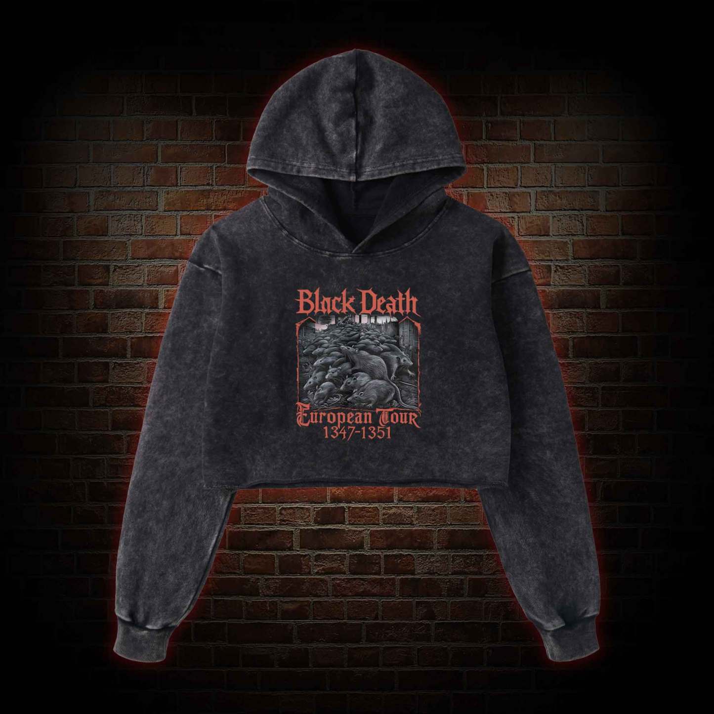 Vintage Black Death European Tour Washed Cropped Hoodie