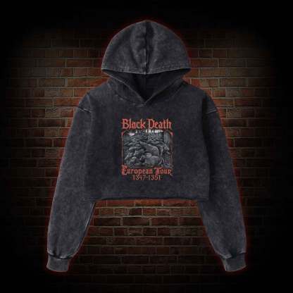 Vintage Black Death European Tour Washed Cropped Hoodie