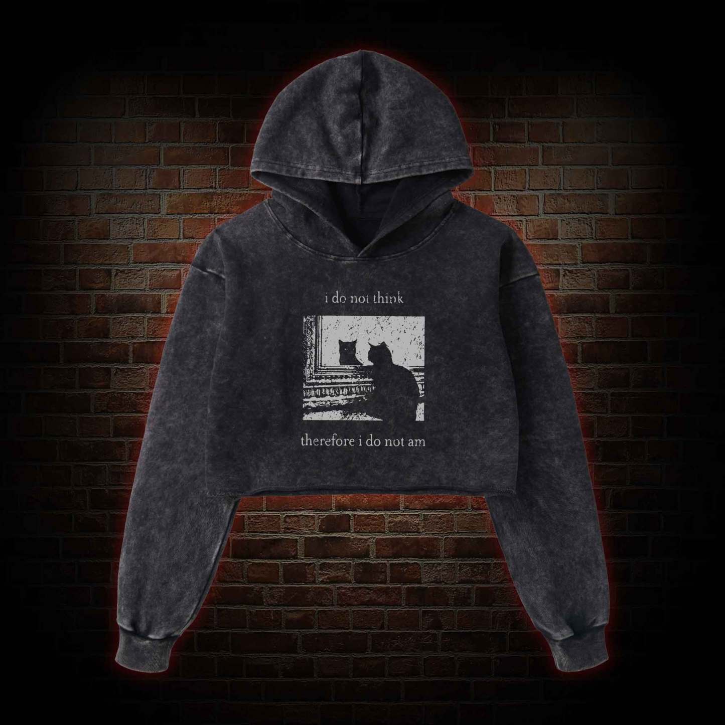 I Do Not Think Therefore I Do Not Am Washed Cropped Hoodie