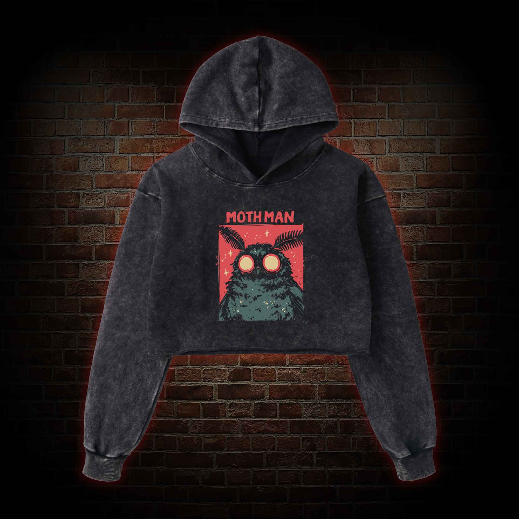 Cryptid Mothman Washed Cropped Hoodie