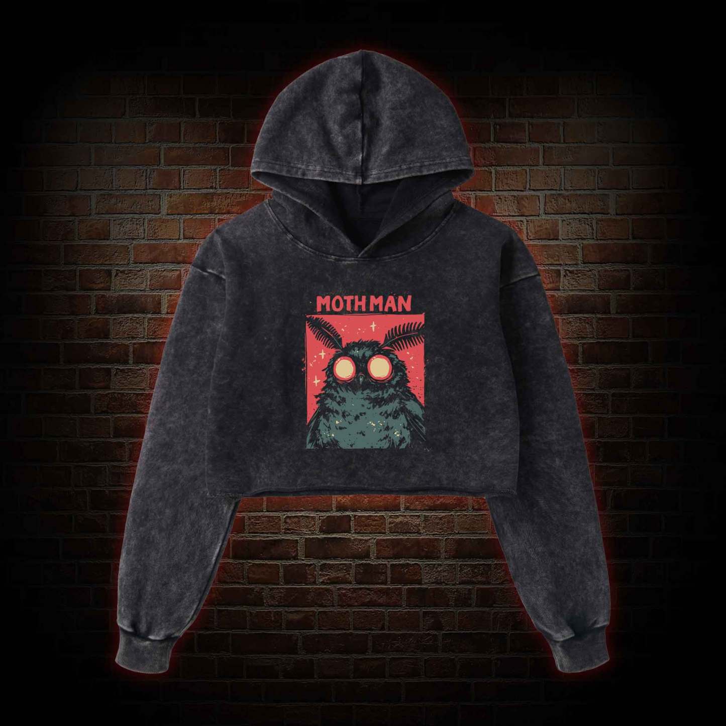 Cryptid Mothman Washed Cropped Hoodie