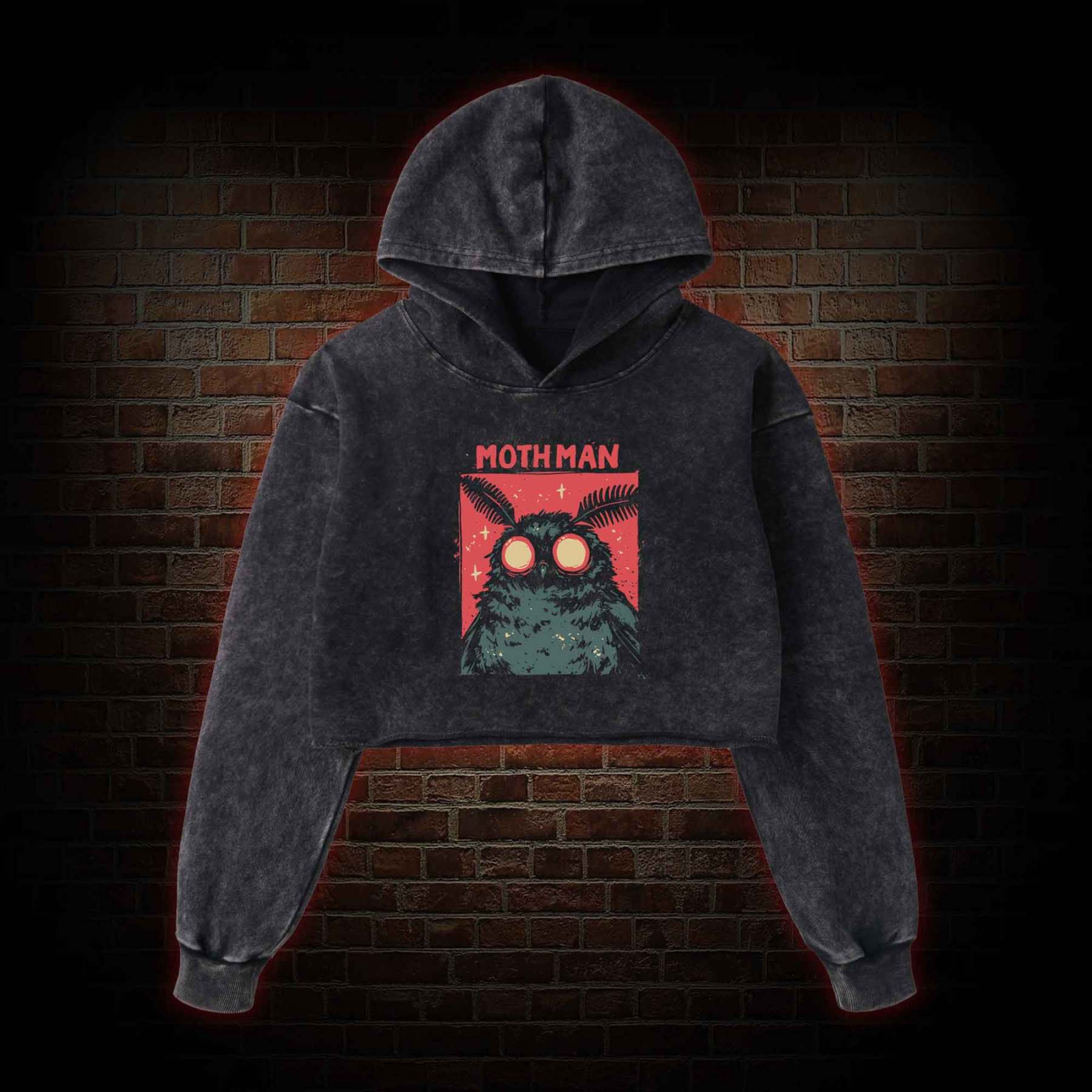 Cryptid Mothman Washed Cropped Hoodie