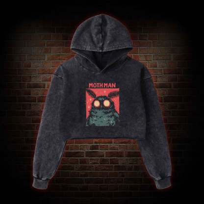 Cryptid Mothman Washed Cropped Hoodie