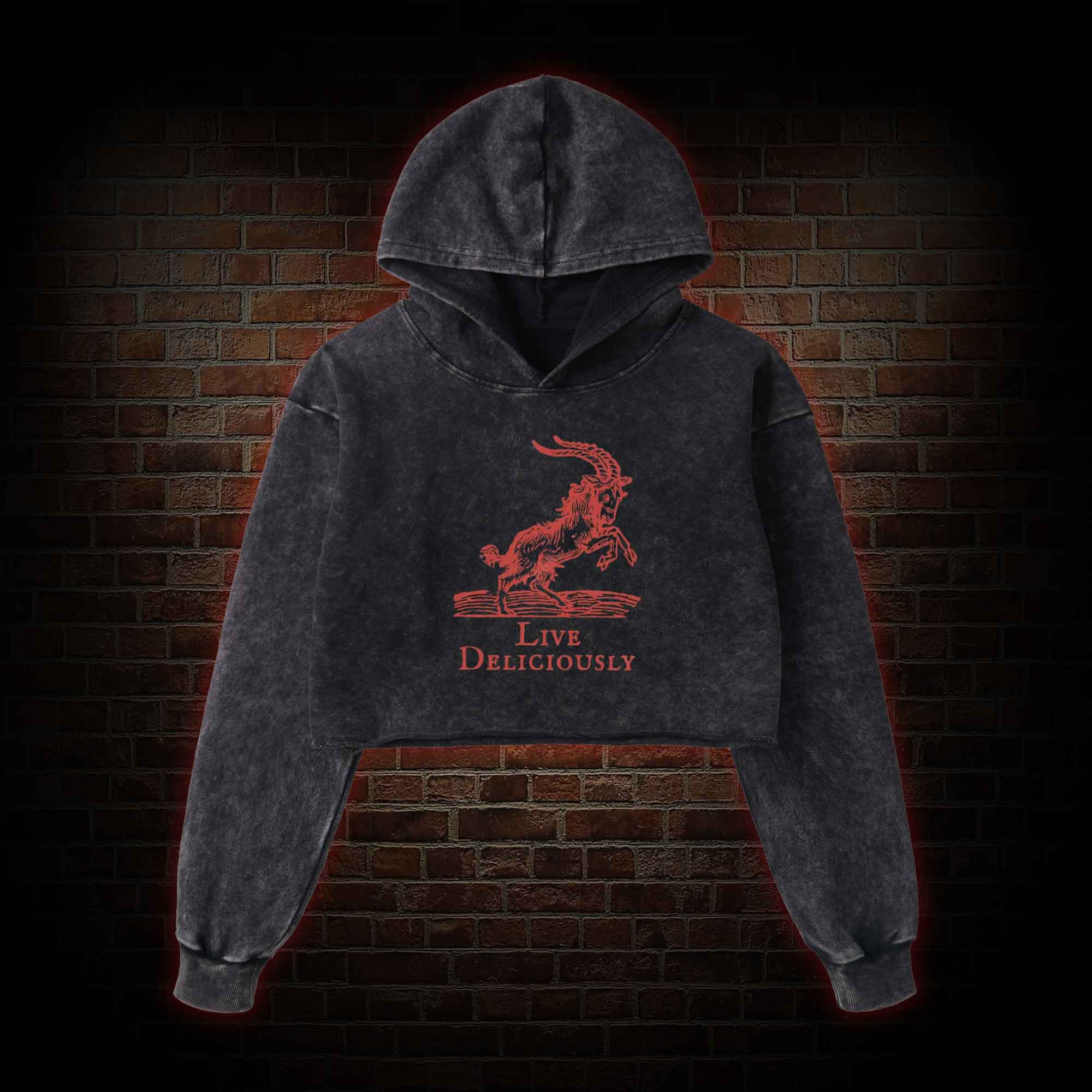 Live Deliciously Washed Cropped Hoodie