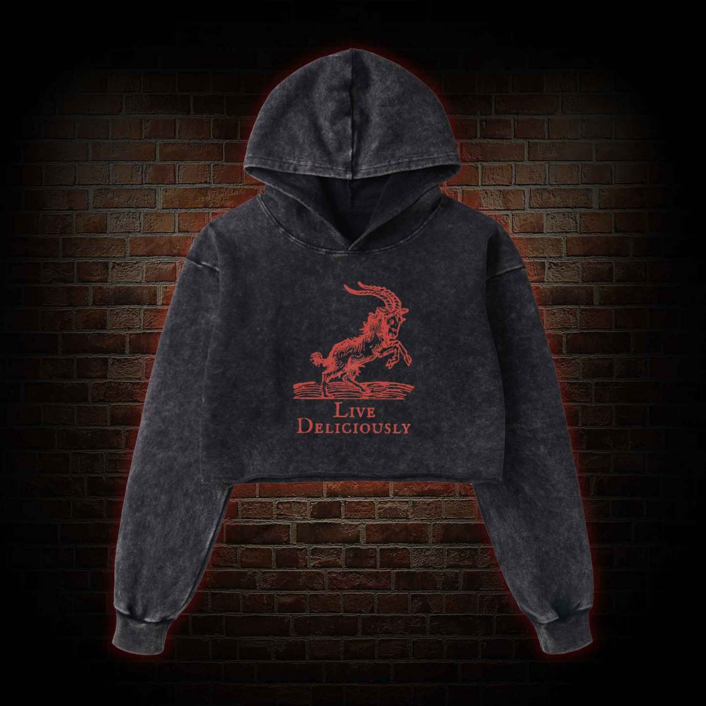 Live Deliciously Washed Cropped Hoodie