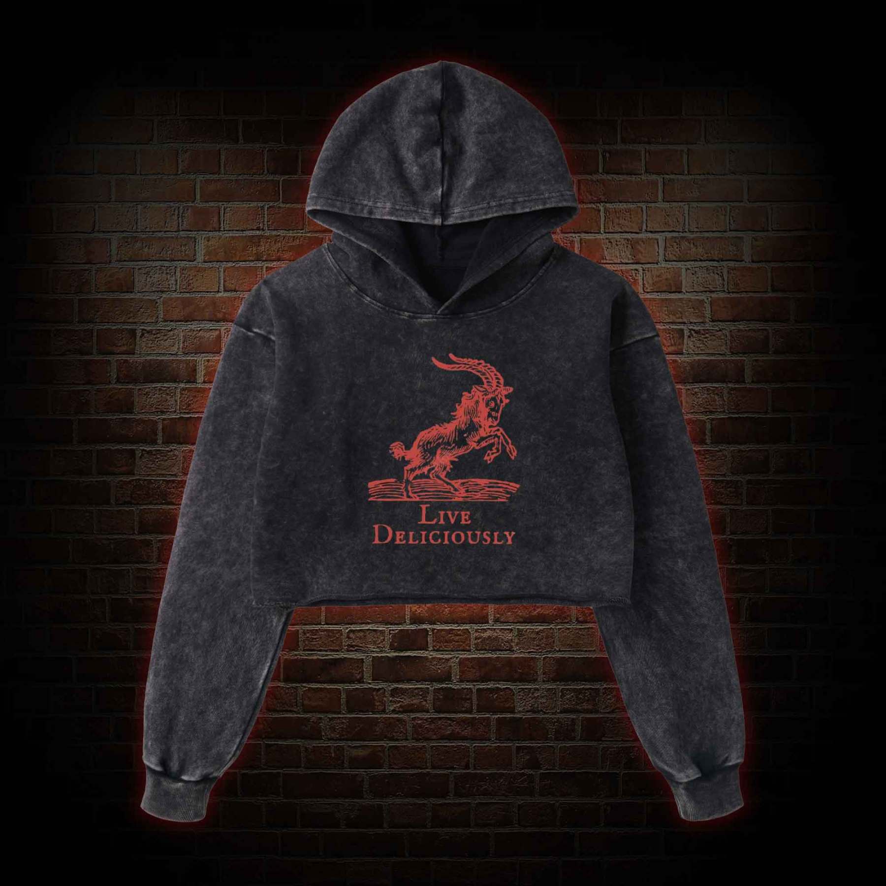 Live Deliciously Washed Cropped Hoodie