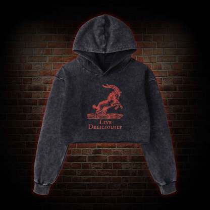 Live Deliciously Washed Cropped Hoodie