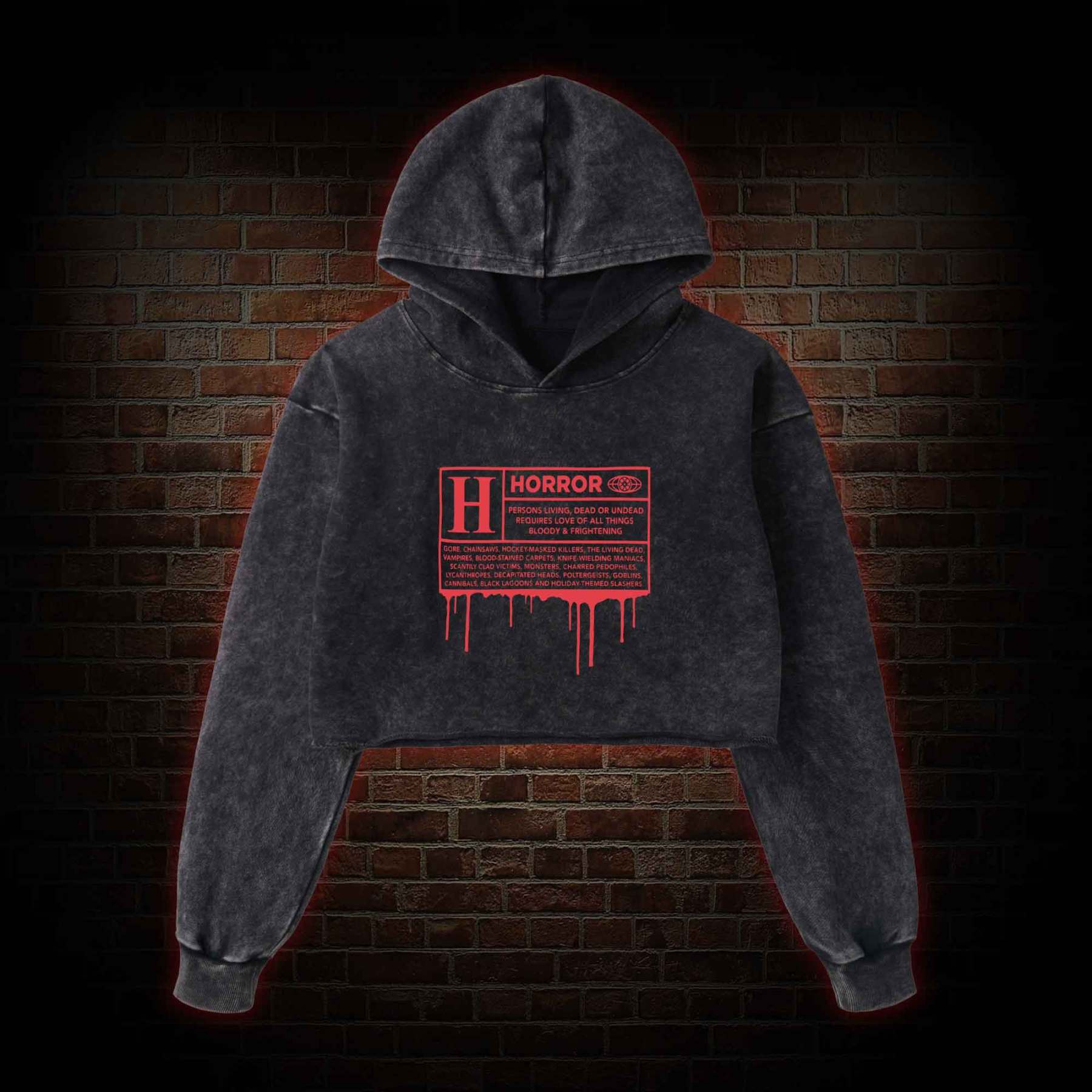Horror Rating Washed Cropped Hoodie
