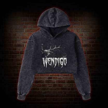Wendigo Scary Monster Washed Cropped Hoodie