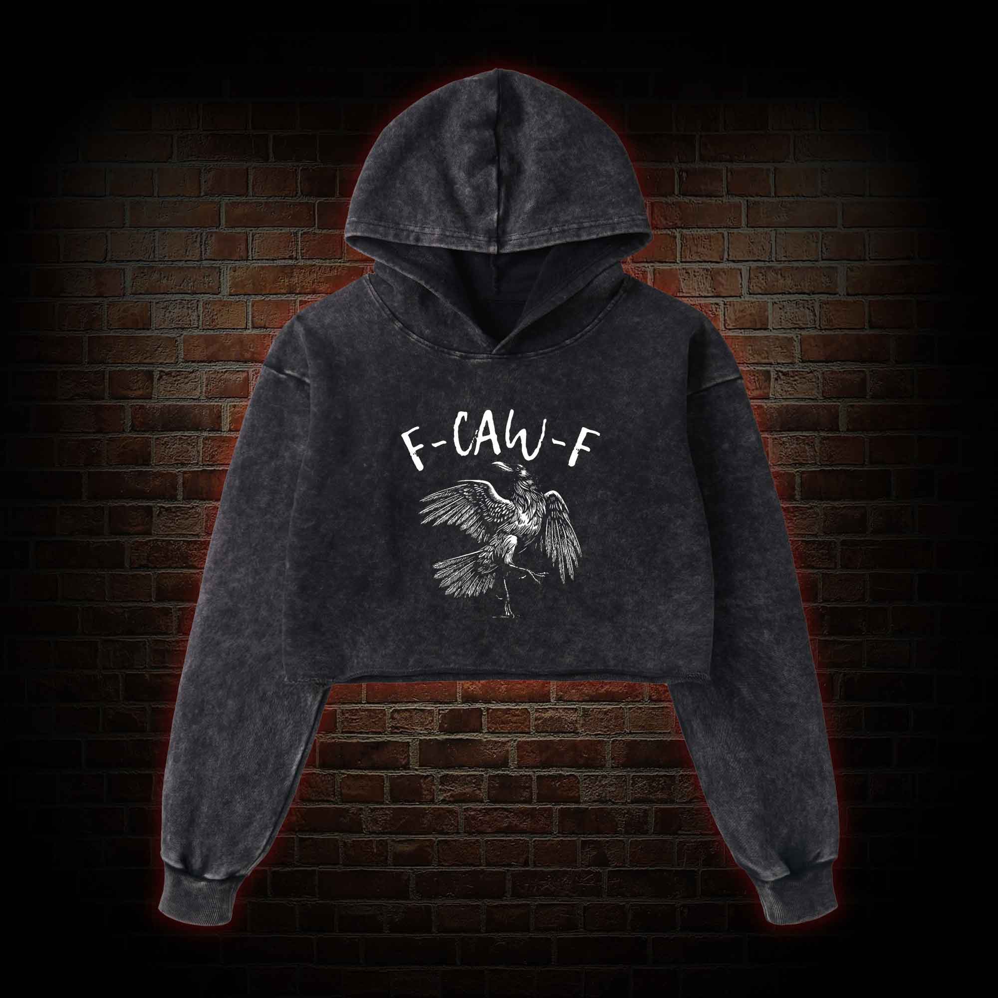 F-caw-f Funny Washed Cropped Hoodie