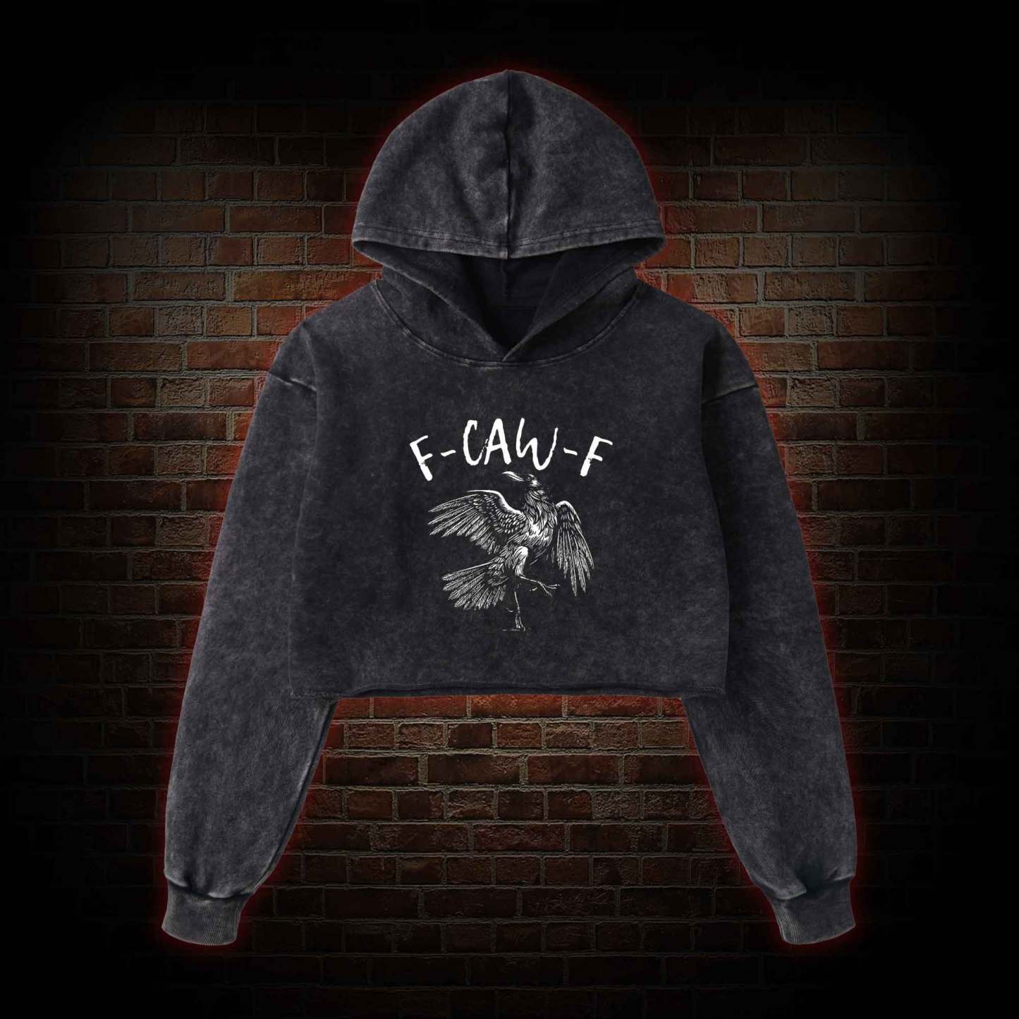 F-caw-f Funny Washed Cropped Hoodie