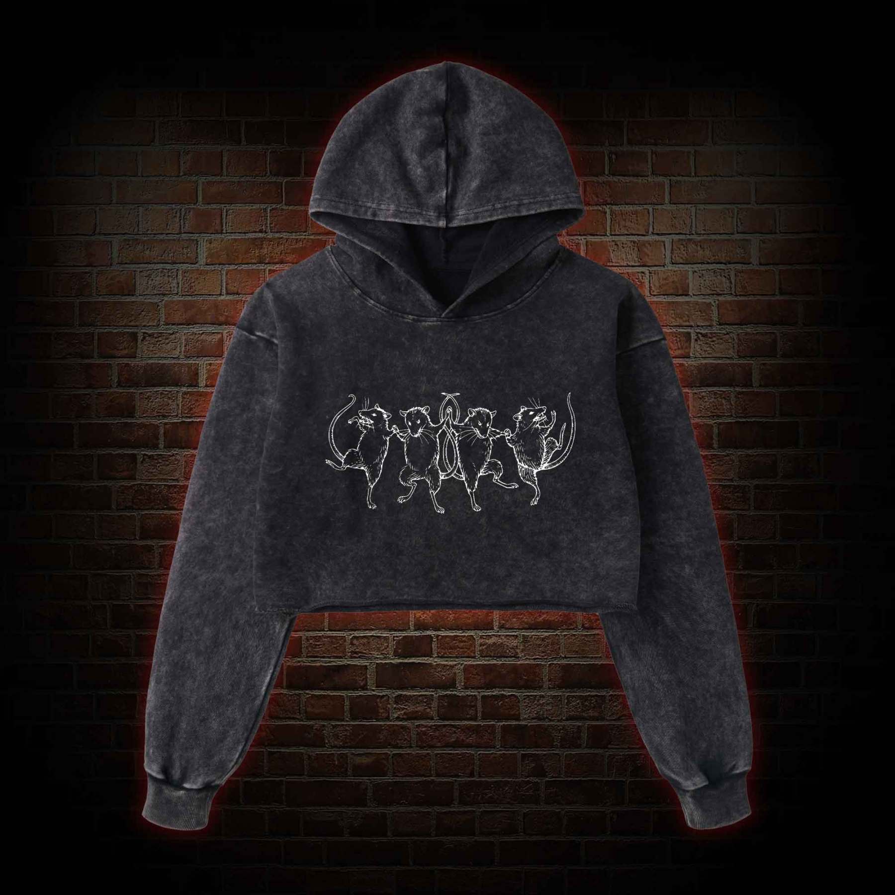 Dancing Rats Washed Cropped Hoodie