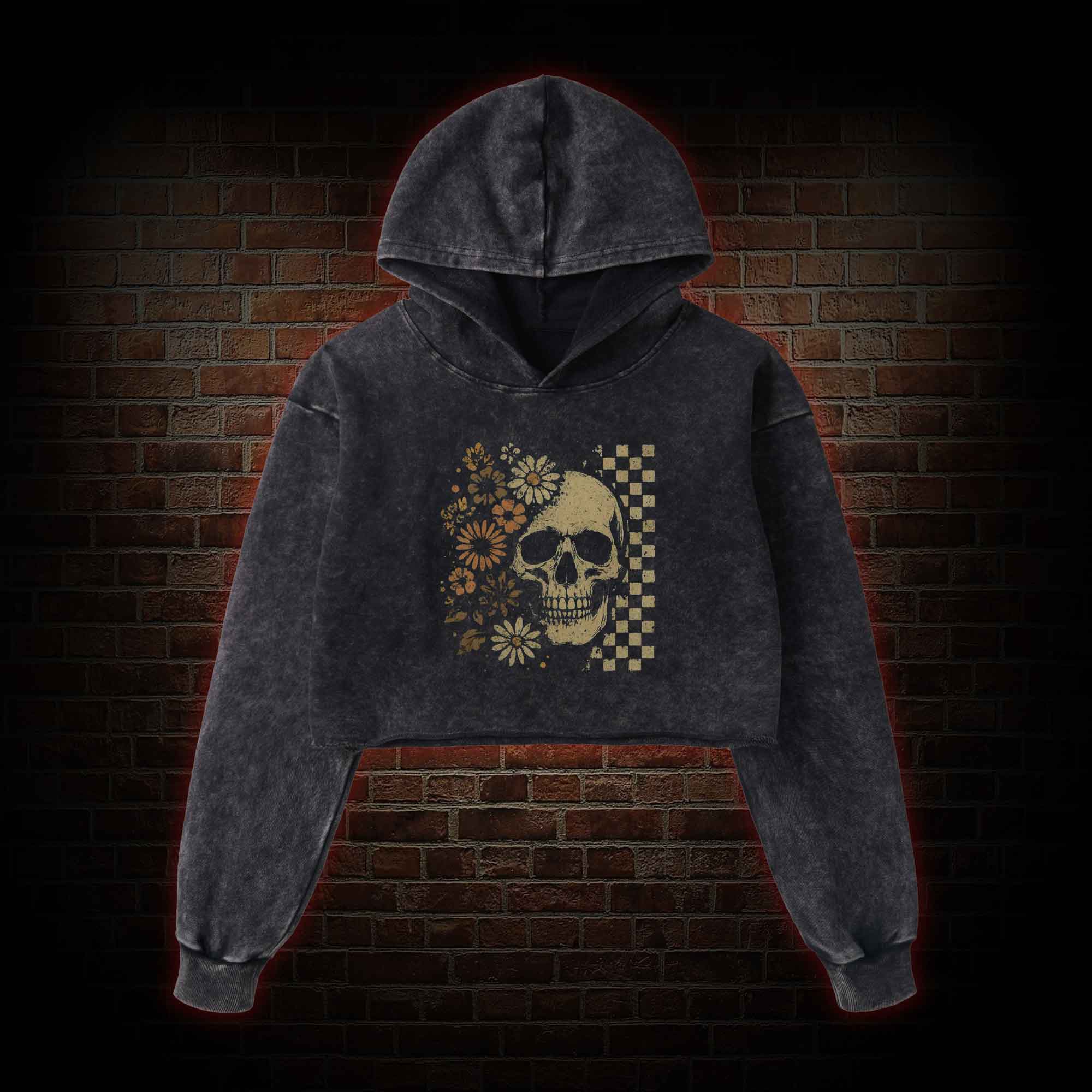 Vintage Skull Washed Cropped Hoodie