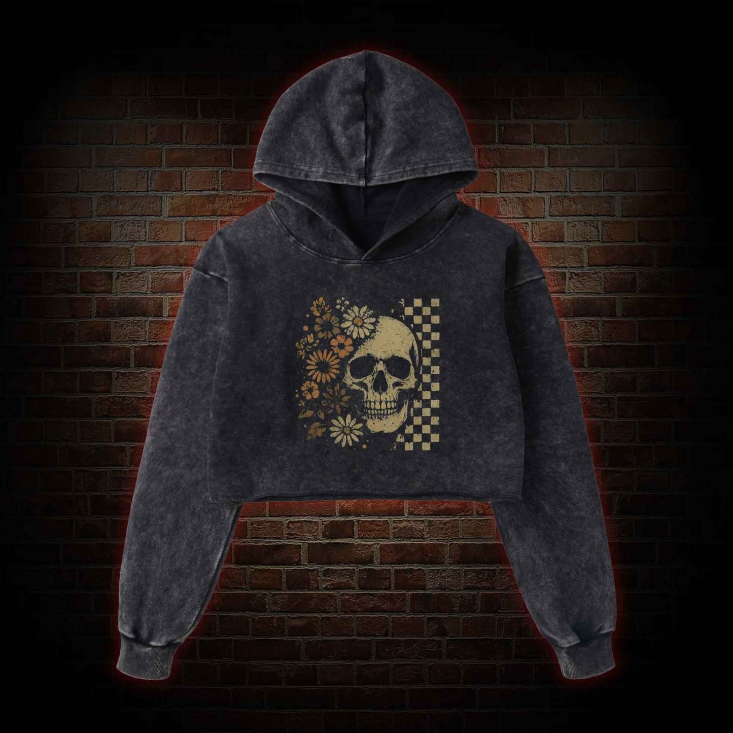 Vintage Skull Washed Cropped Hoodie
