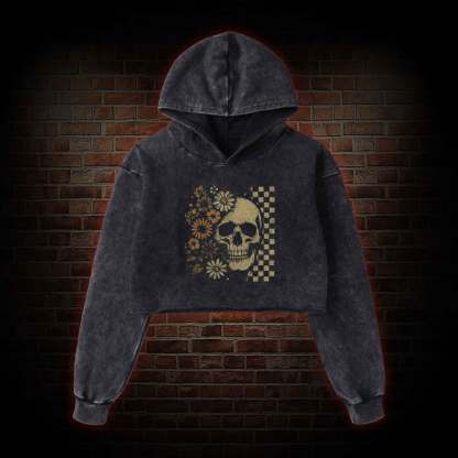 Vintage Skull Washed Cropped Hoodie