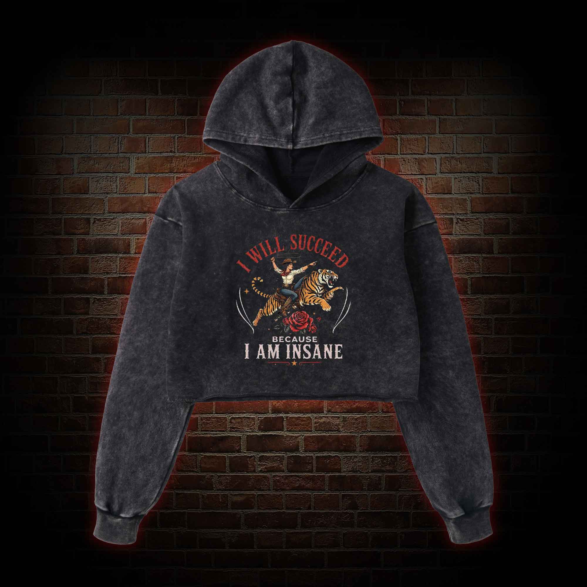 I Will Succeed Because I am Insane Washed Cropped Hoodie