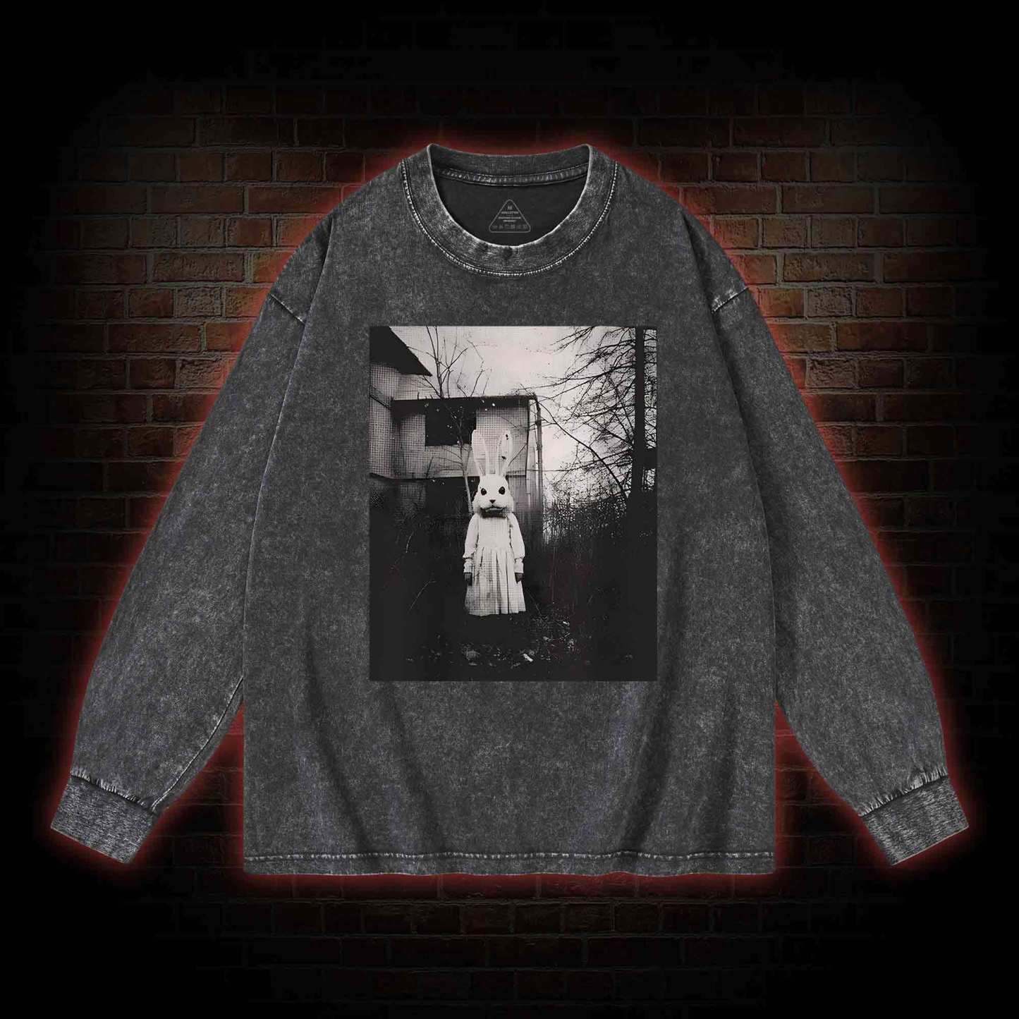 Scary Rabbit Doll Washed Long-Sleeve T-shirt