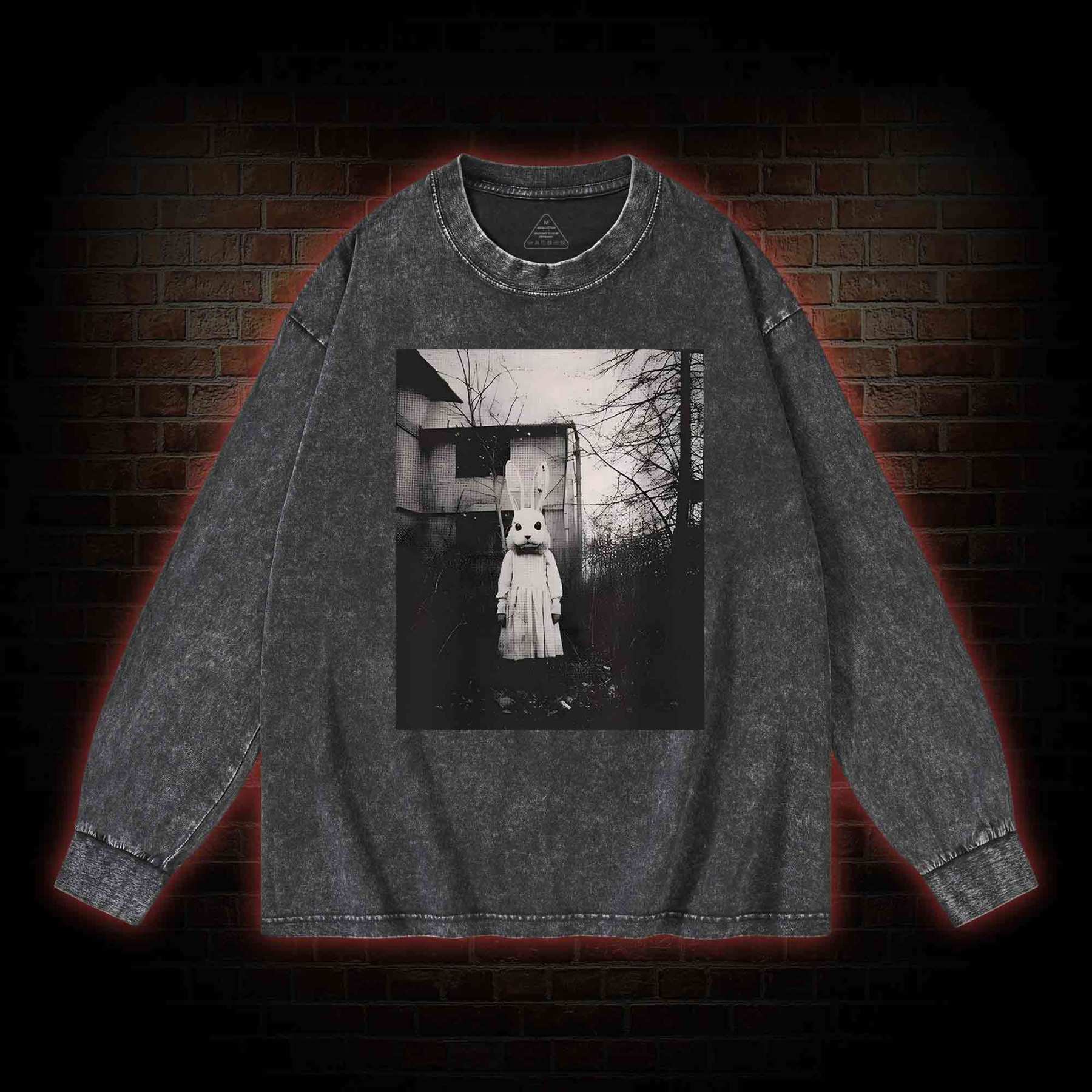 Scary Rabbit Doll Washed Long-Sleeve T-shirt