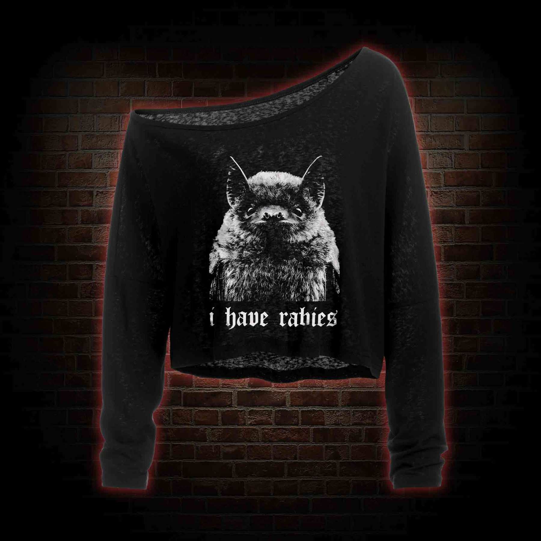 I Have Rabies Off Shoulder Long Sleeve Crop Top