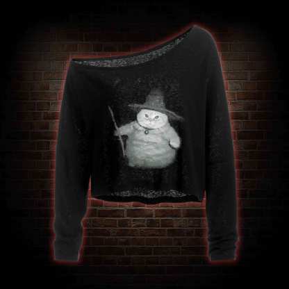 Wizard Cat Vintage Off Shoulder Long Sleeve Crop Top