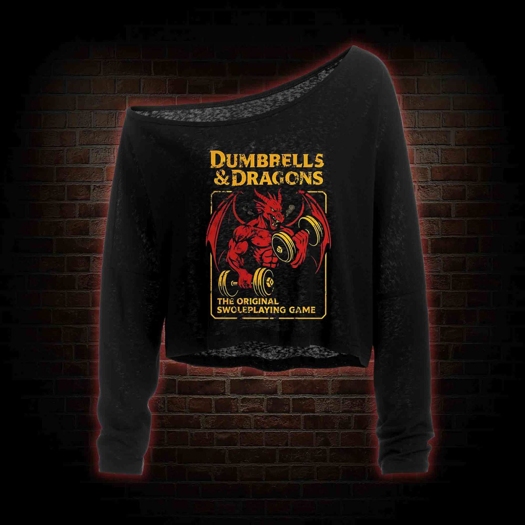 Dumbbells&Dragons Off Shoulder Long Sleeve Crop Top