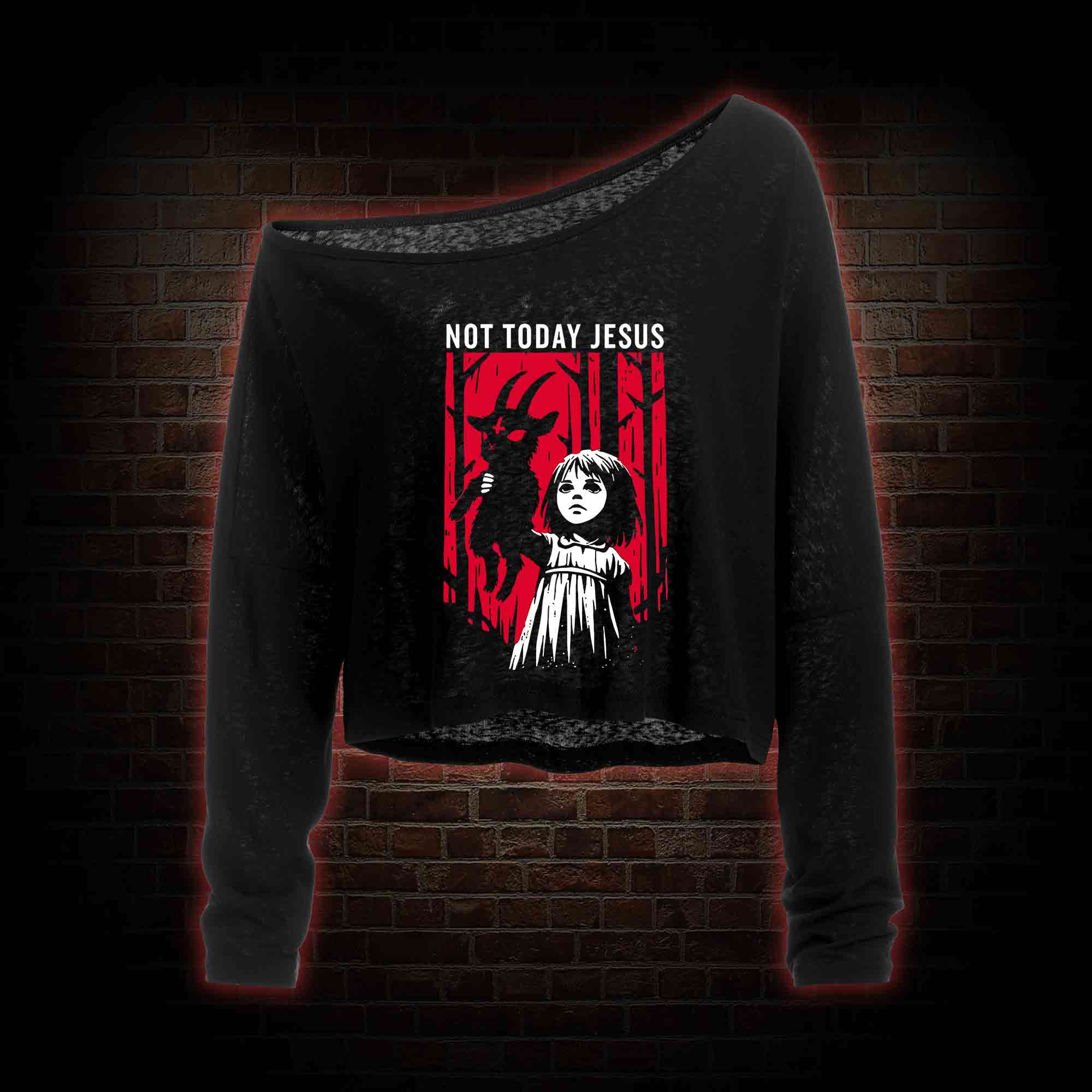 Not Today Jesus Off Shoulder Long Sleeve Crop Top