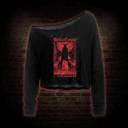 Hell Is Empty Off Shoulder Long Sleeve Crop Top