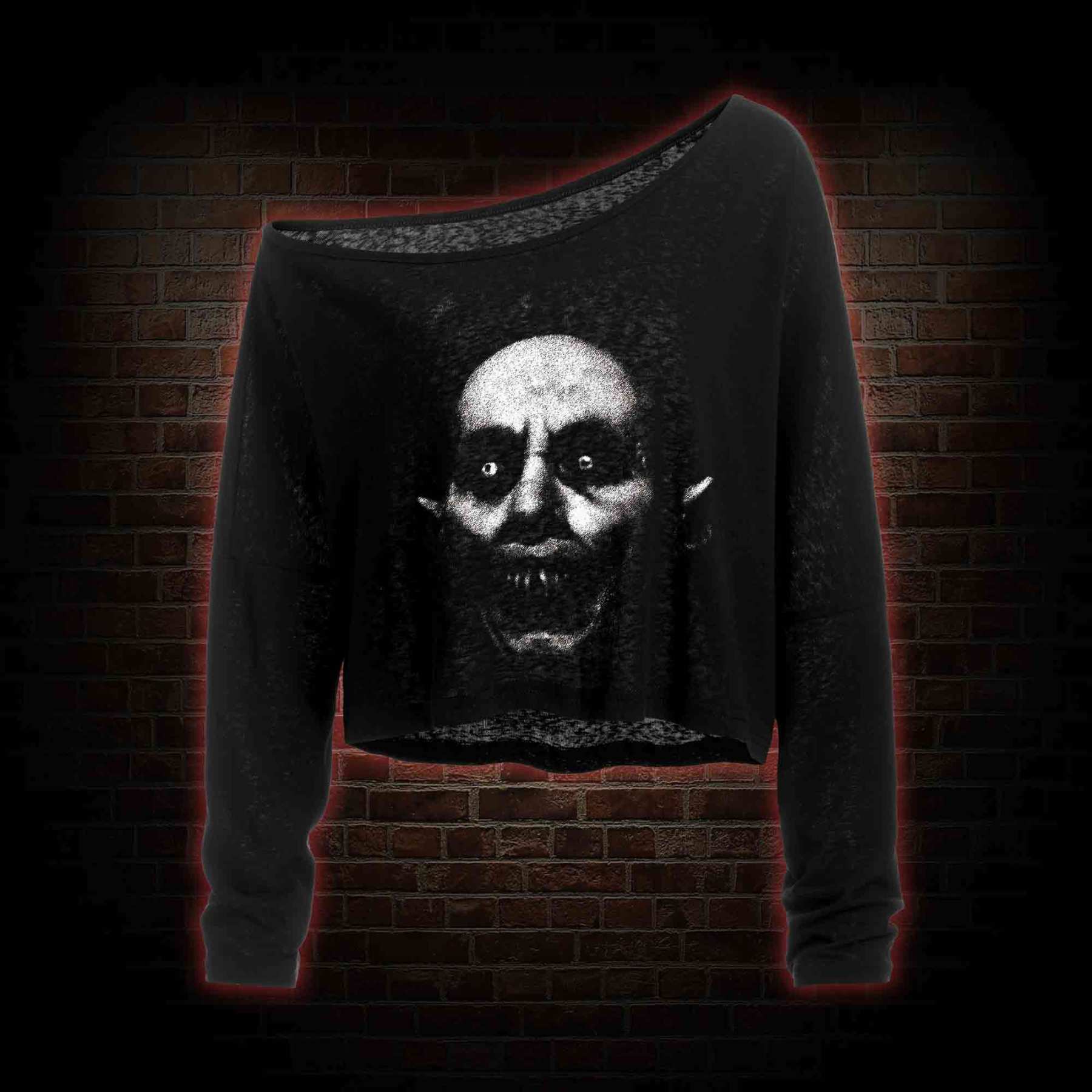 He Came from the Night of Death Off Shoulder Long Sleeve Crop Top