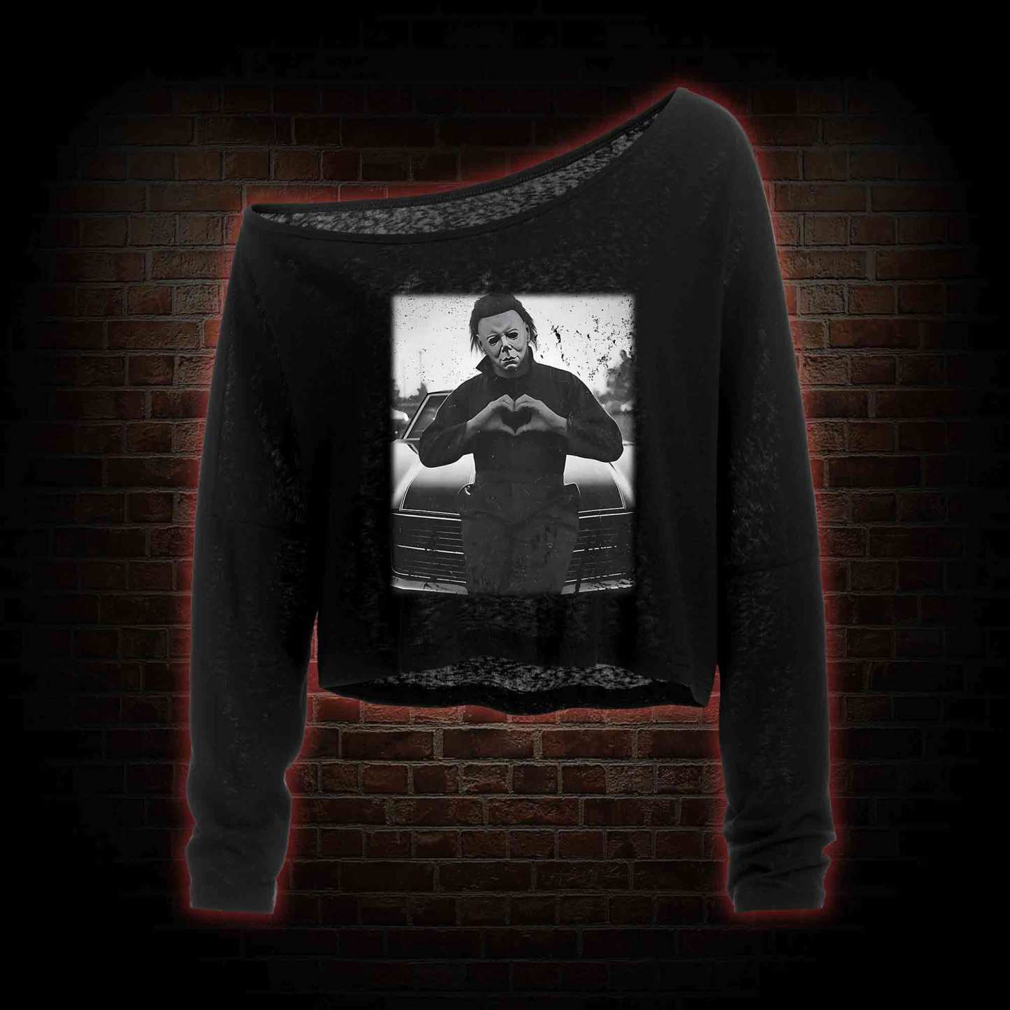 You can't Kill the Boogeyman! Off Shoulder Long Sleeve Crop Top