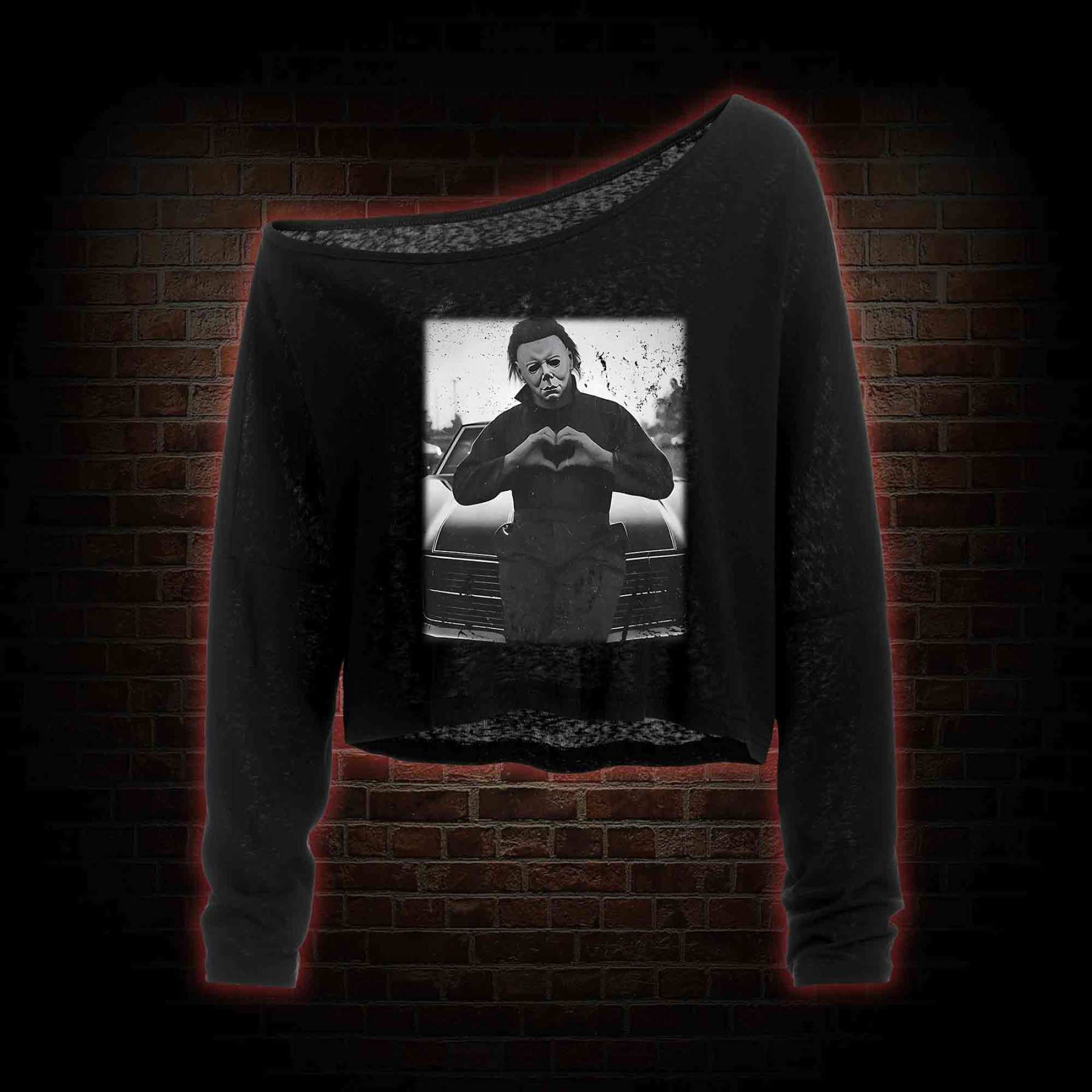You can't Kill the Boogeyman! Off Shoulder Long Sleeve Crop Top