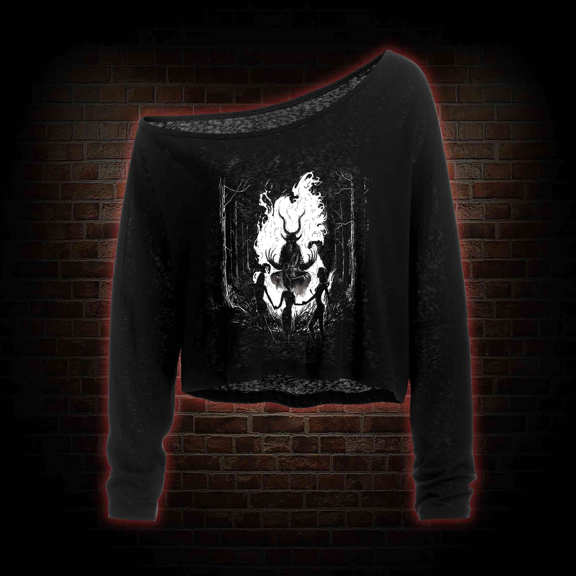 Baphomet Off Shoulder Long Sleeve Crop Top