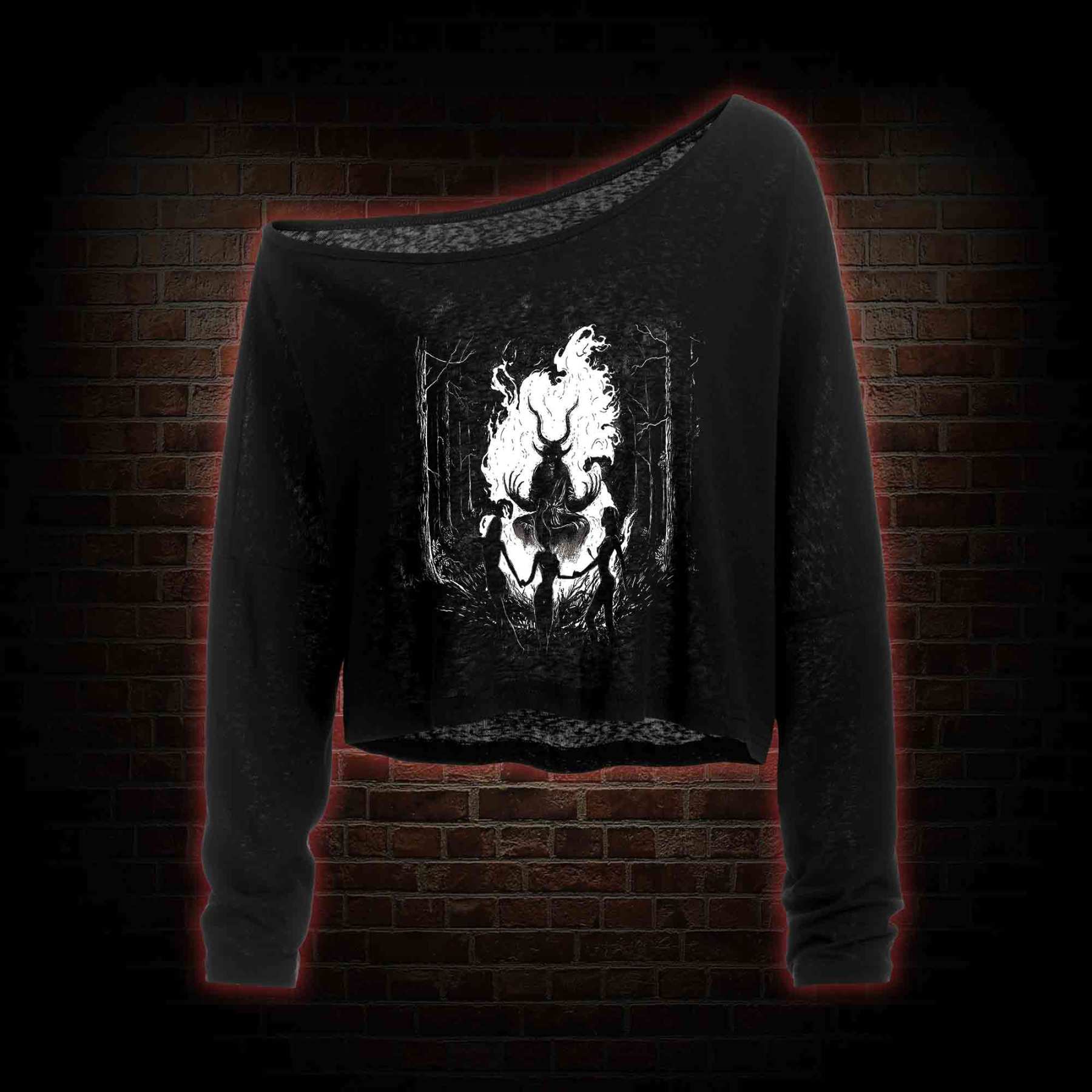 Baphomet Off Shoulder Long Sleeve Crop Top