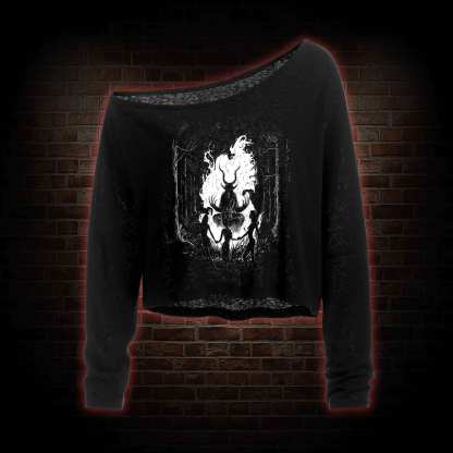 Baphomet Off Shoulder Long Sleeve Crop Top