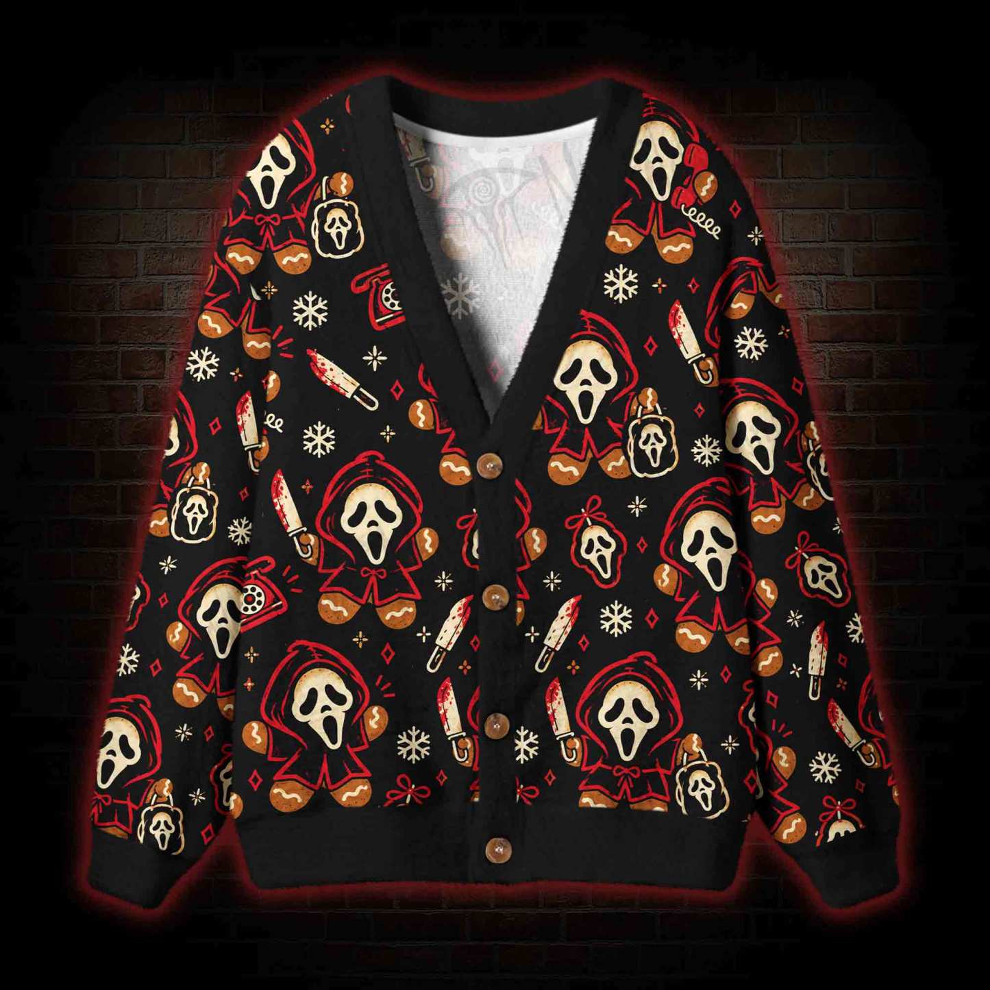 Gingerbread Horror Killer Cardigan Sweater