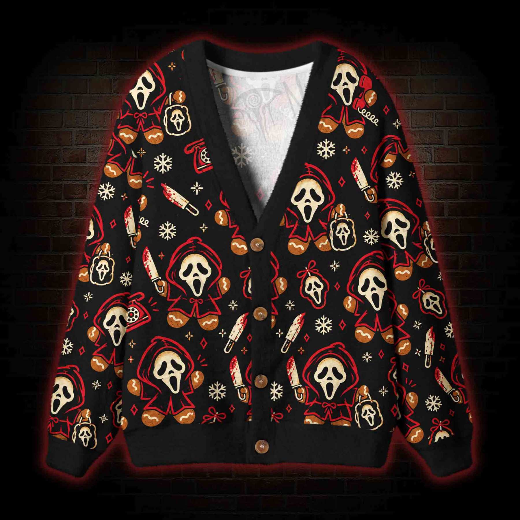 Gingerbread Horror Killer Cardigan Sweater