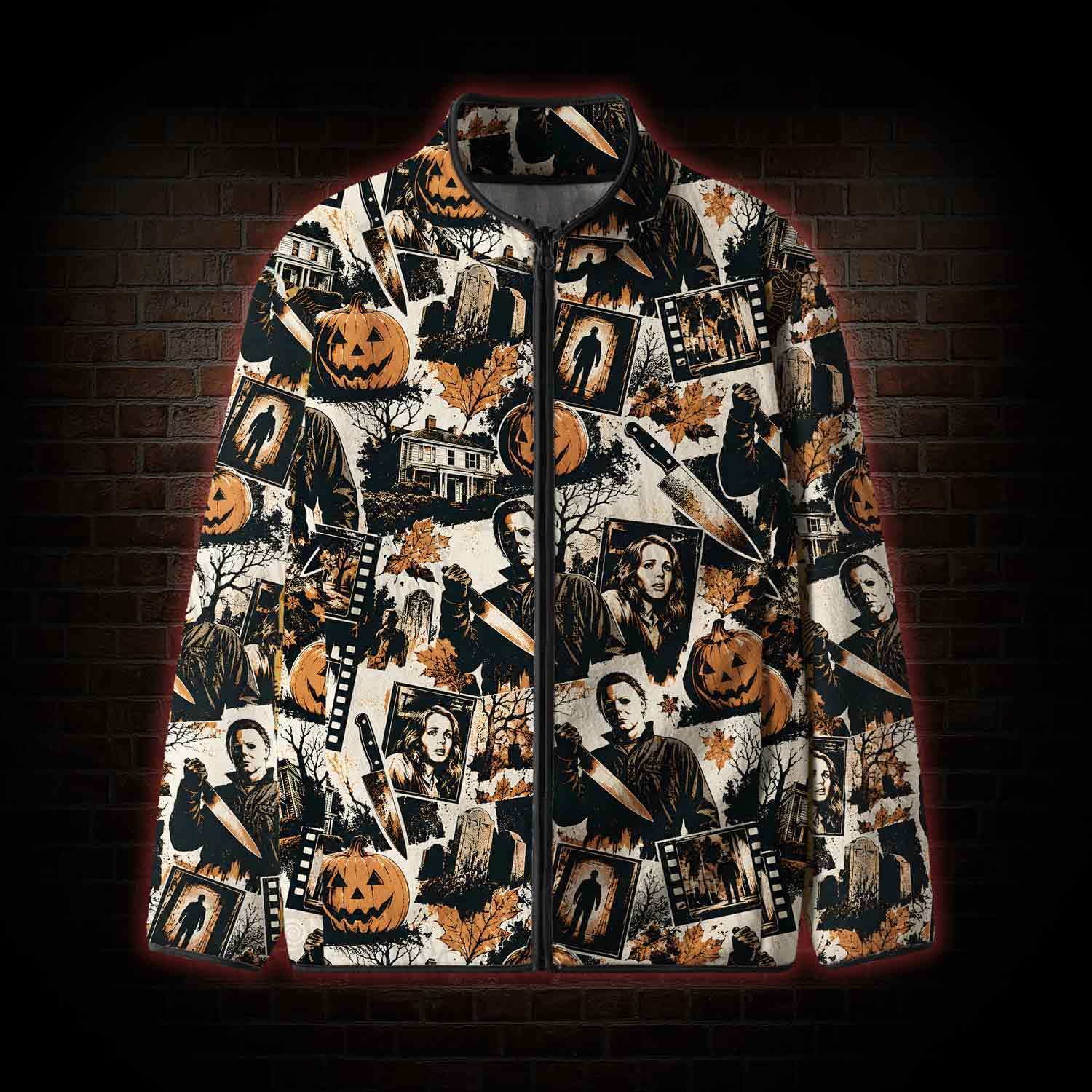 Retro Spooky Halloween Fleece Full-Zip Jacket