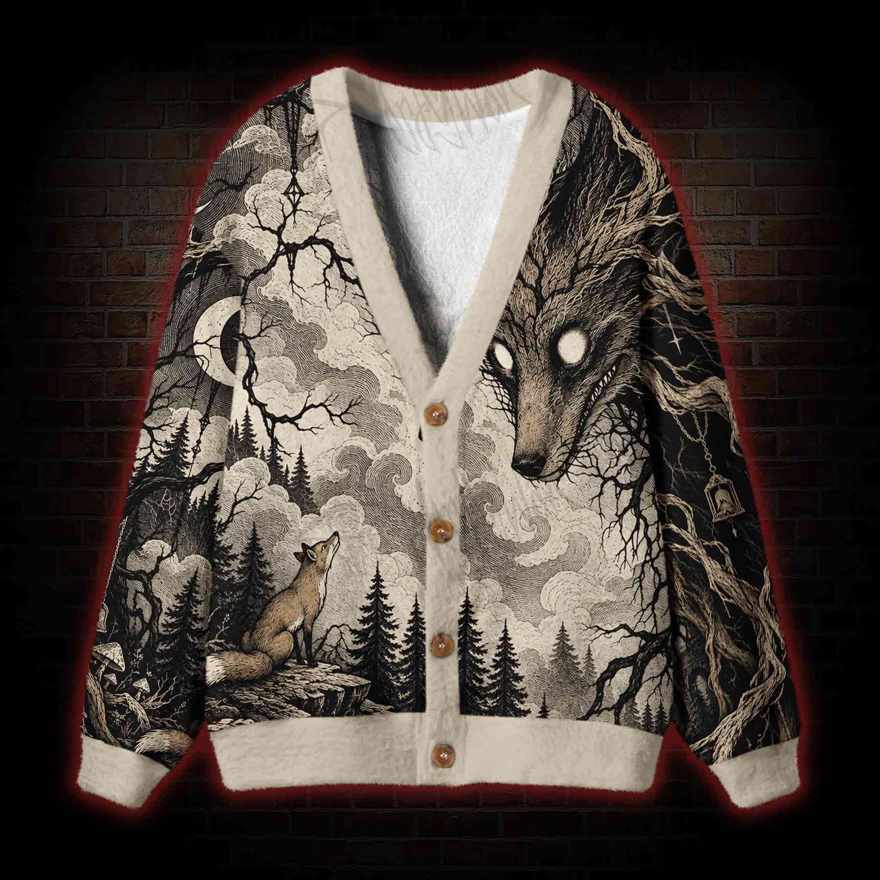 Shadow of the Fox in Fablewood Cardigan Sweater