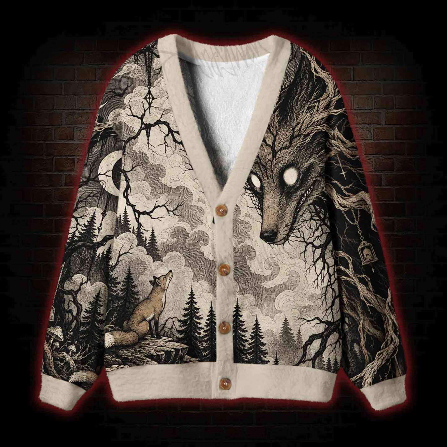Shadow of the Fox in Fablewood Cardigan Sweater