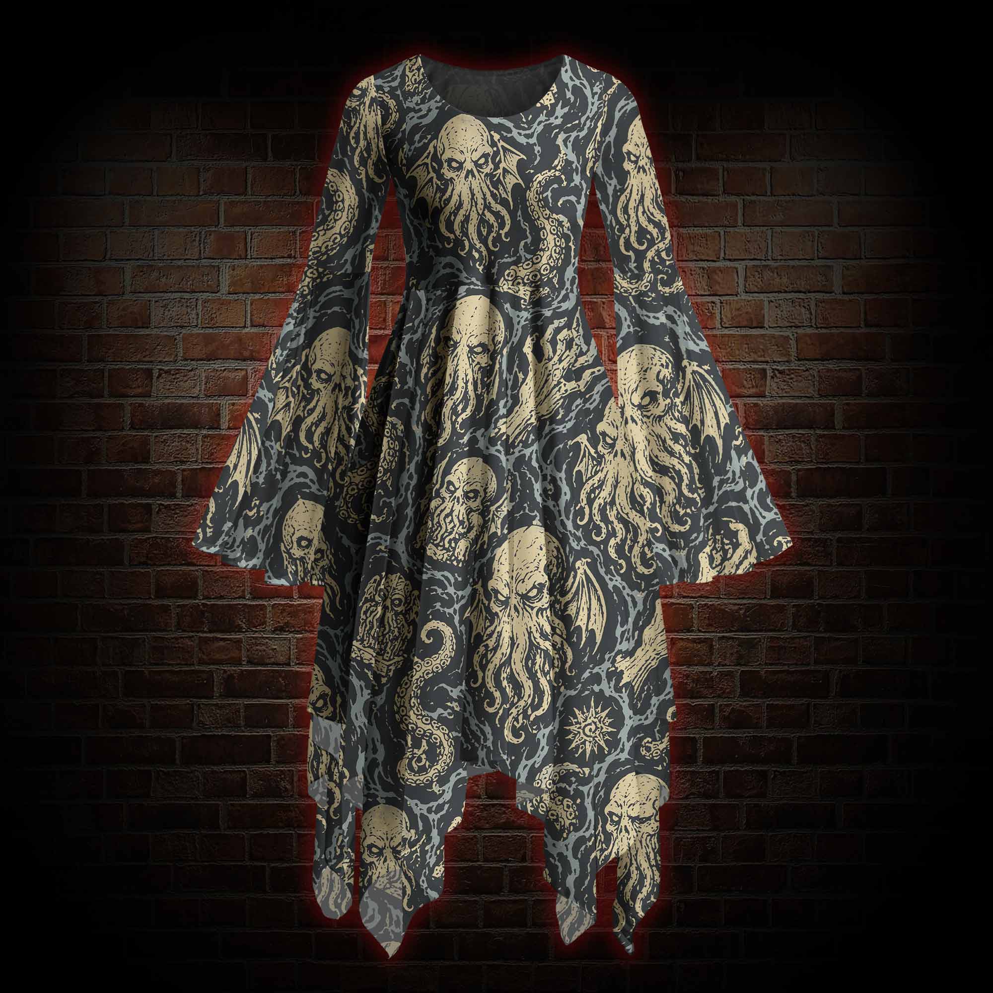 Cthulhu Mythos Bell-sleeve Handkerchief-hem Dress