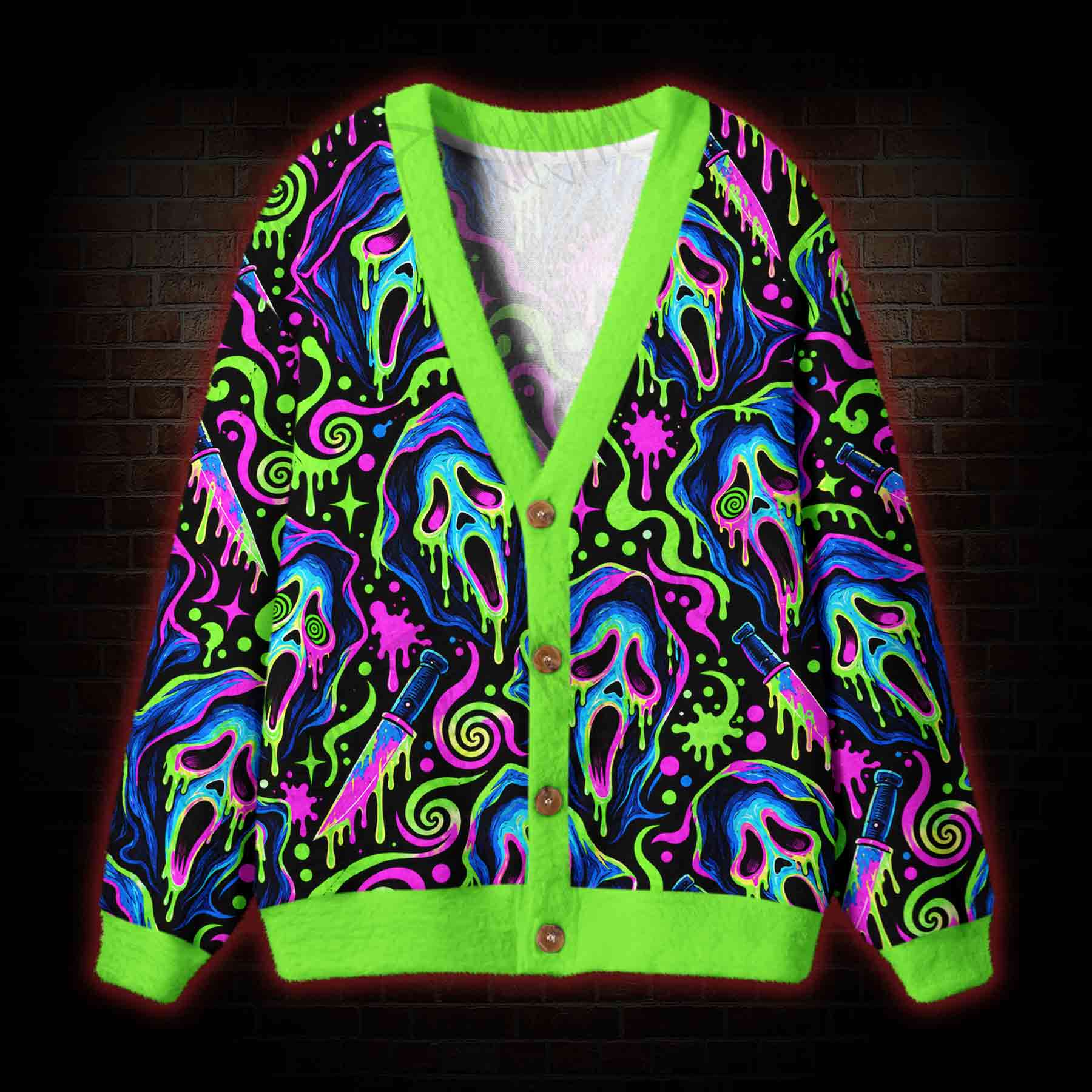 Psychedelic Horror Slasher Cardigan Sweater