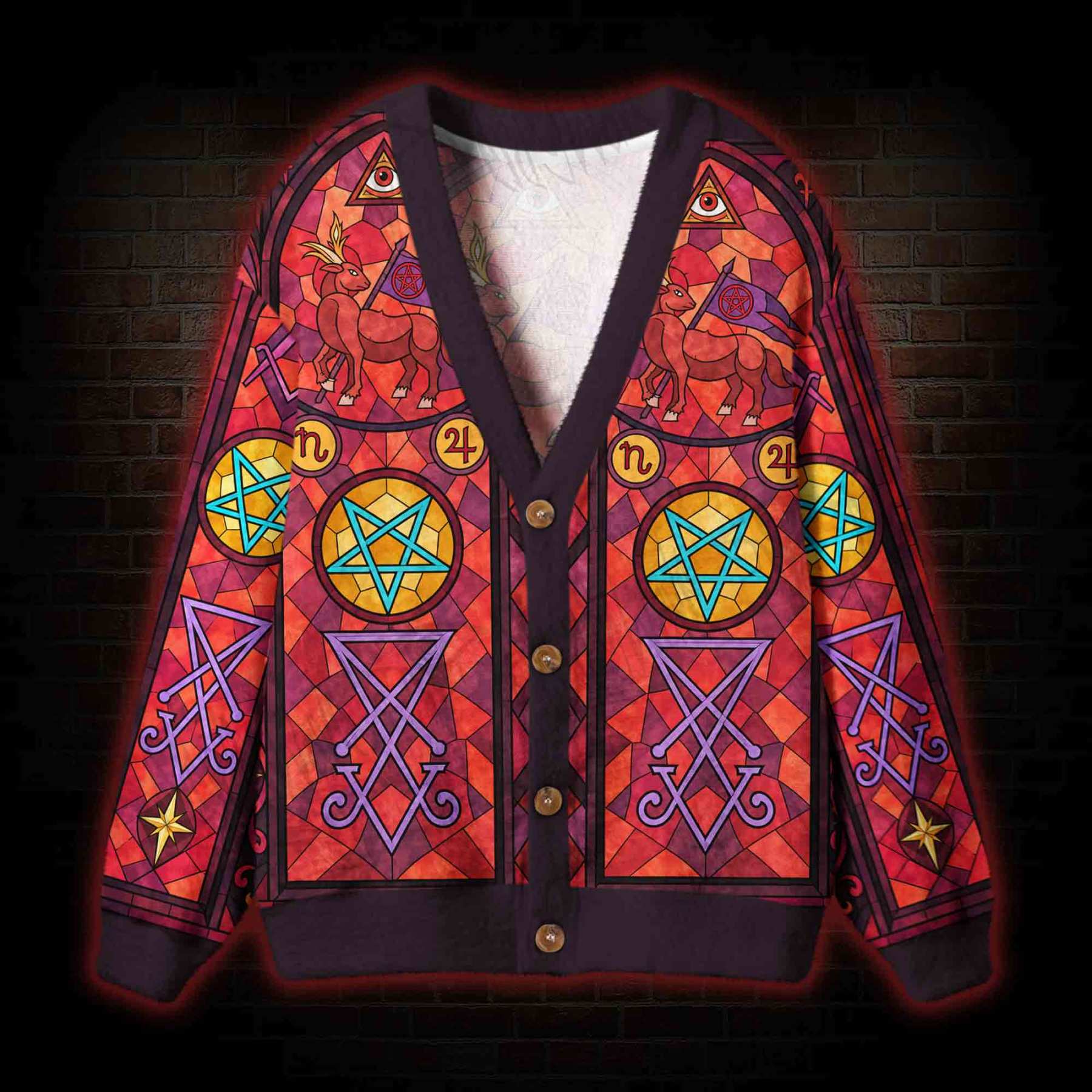 Stained Glass Baphomet Cardigan Sweater