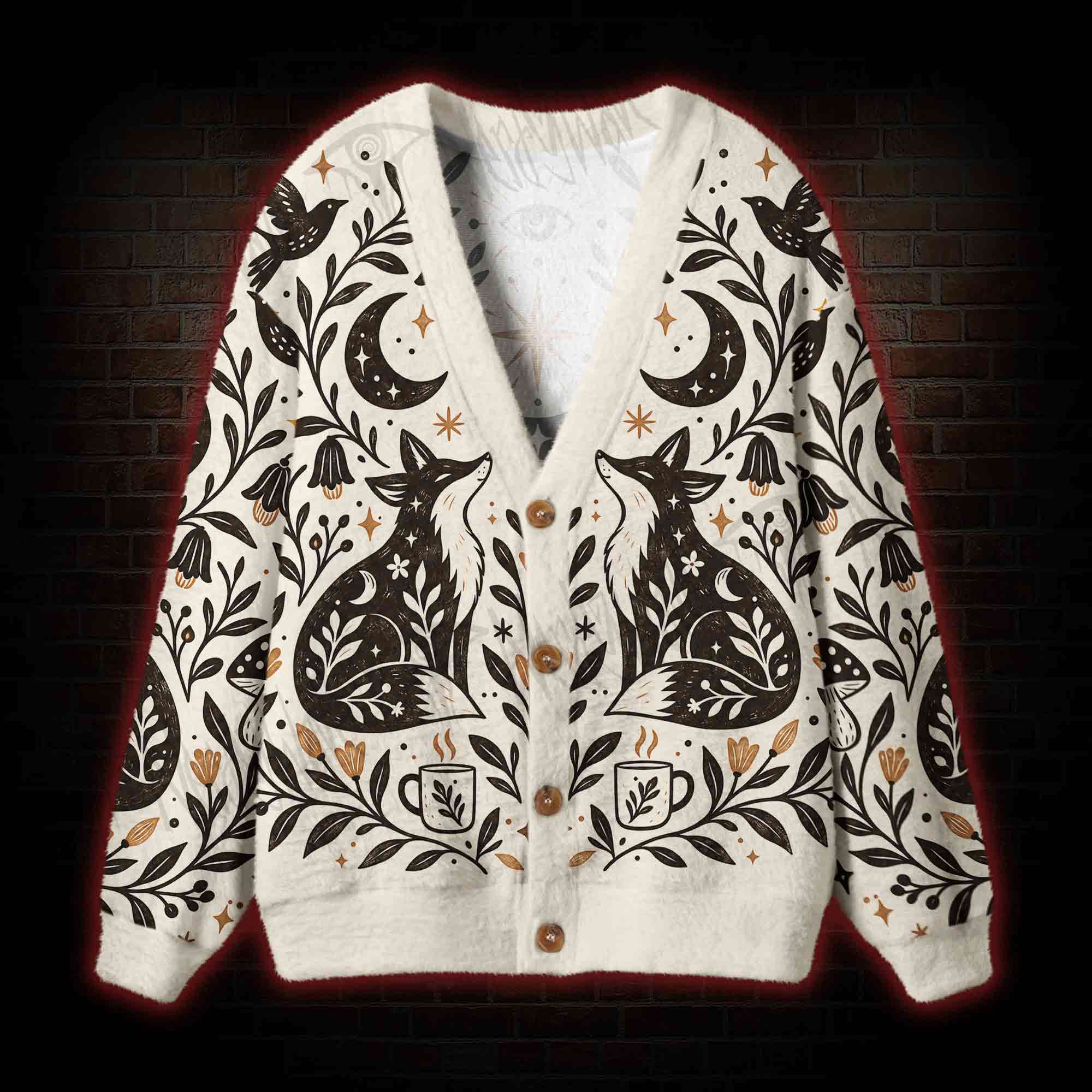 Witchy Celestial Fox Cardigan Sweater